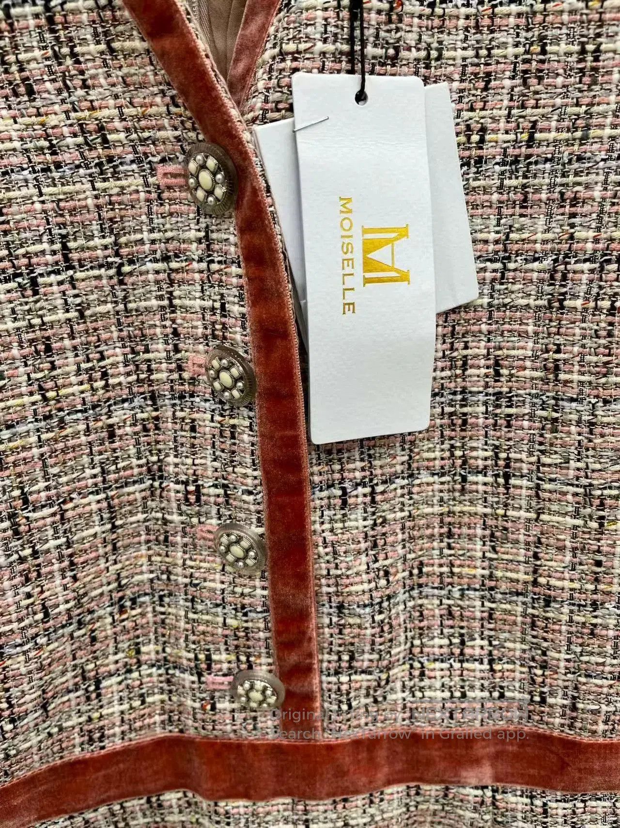 Japanese Brand MOISELLE Women's Tweed Dress with Velvet Accents. Size S / US 4 / IT 40 - 4 Thumbnail