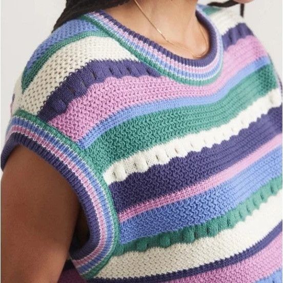 Marine Layer Marine Layer Rory Crochet Vest Cool Stripe Sleeveless Top Kn Size S / US 4 / IT 40 - 9 Thumbnail