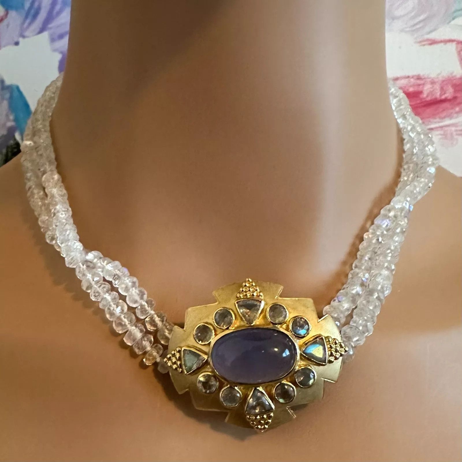 Vintage 18k Gold Set Moonstone Chalcedony Brooch Bracelet Necklace Size ONE SIZE - 12 Thumbnail