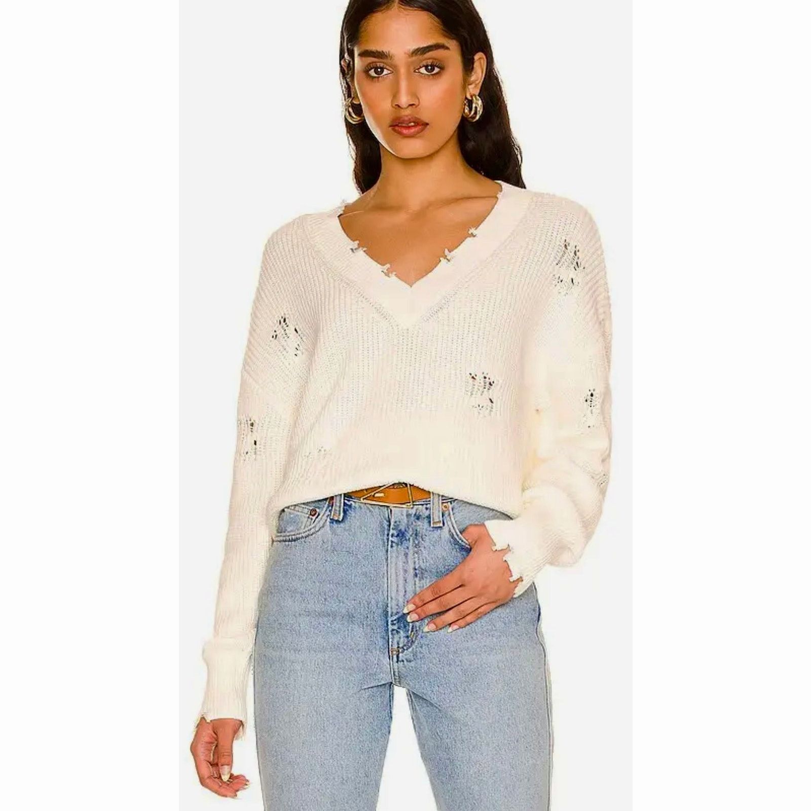 Other 525 America Distressed Shaker V-Neck Sweater in Chalk size M Size M / US 6-8 / IT 42-44 - 5 Thumbnail