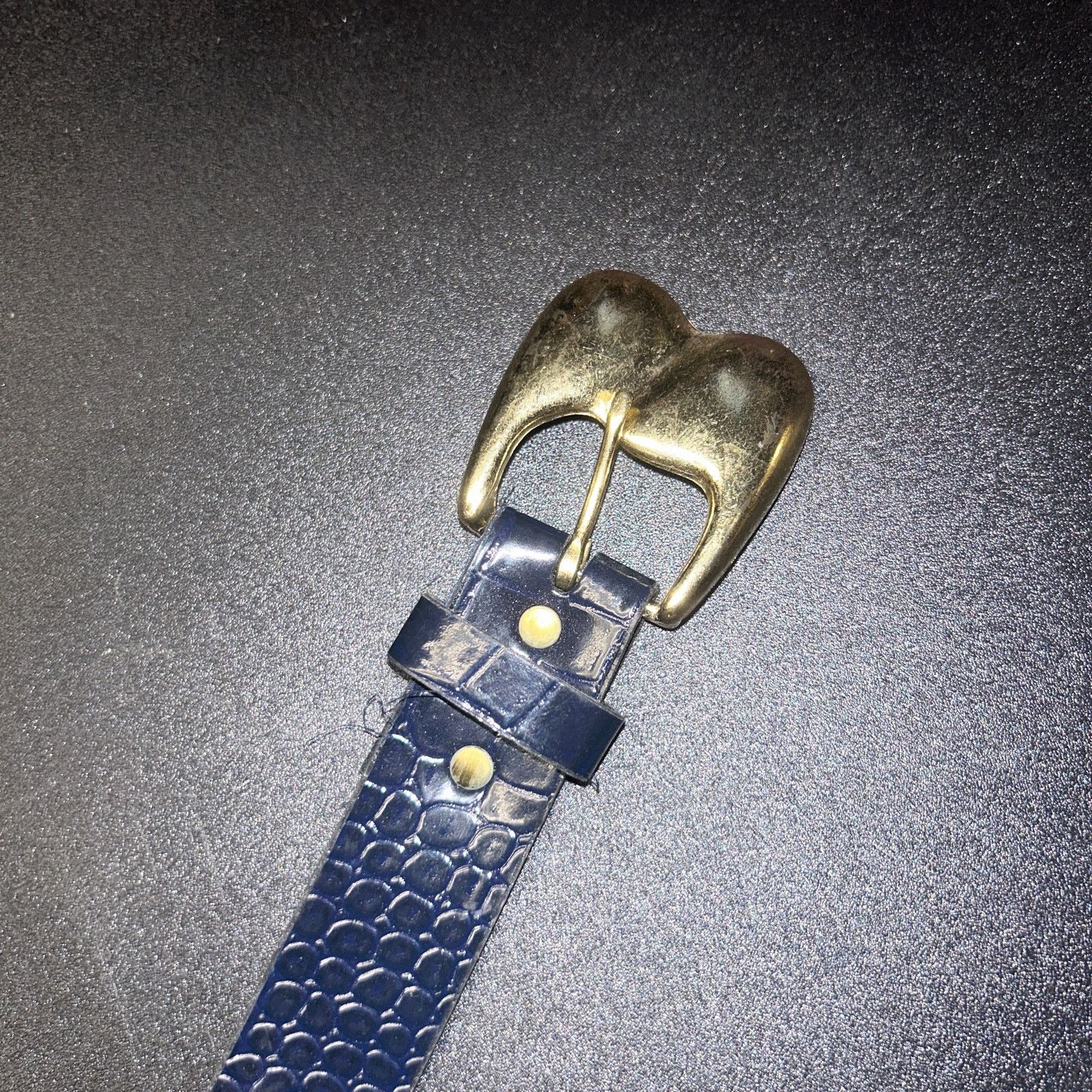 Other Navy Blue Faux Leather Textured Gold-Tone Hardware Belt 30" Size ONE SIZE - 5 Thumbnail