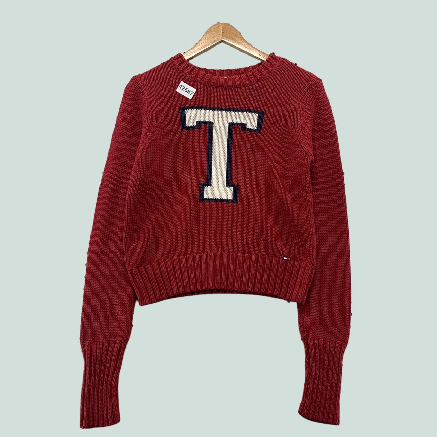 Tommy Hilfiger VINTAGE Tommy Jeans Sweater Womens Red L Knit Crew Neck Long Sleeve Size L / US 10 / IT 46 - 1 Thumbnail
