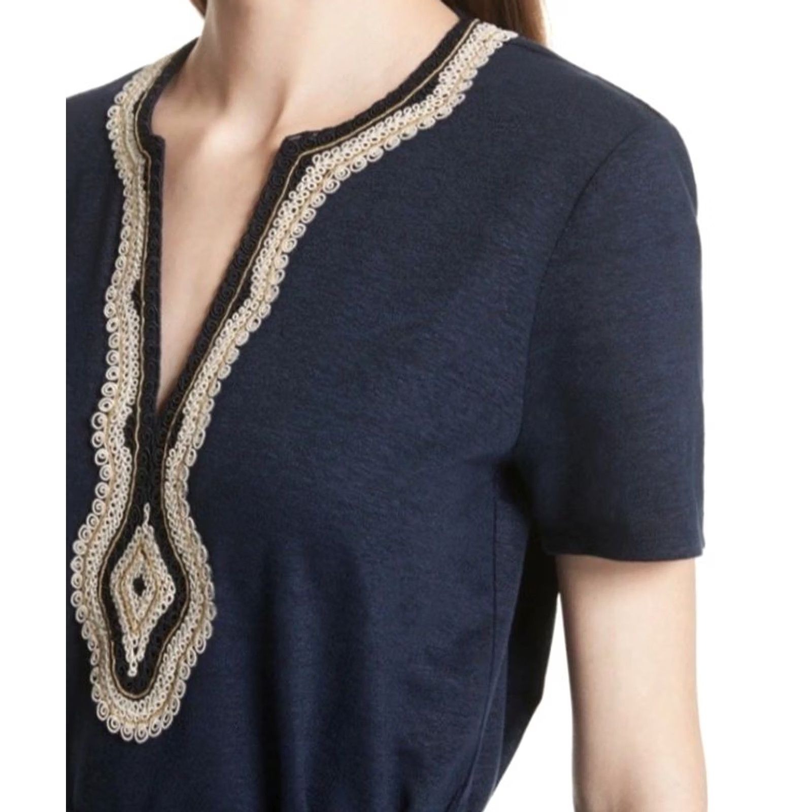 Tory Burch Tory Burch Liliana Soutache Linen Dress Navy Blue S Dress Knee Length Women Linen Color Blue 90s? Market? Size S / US 4 / IT 40 - 2 Thumbnail
