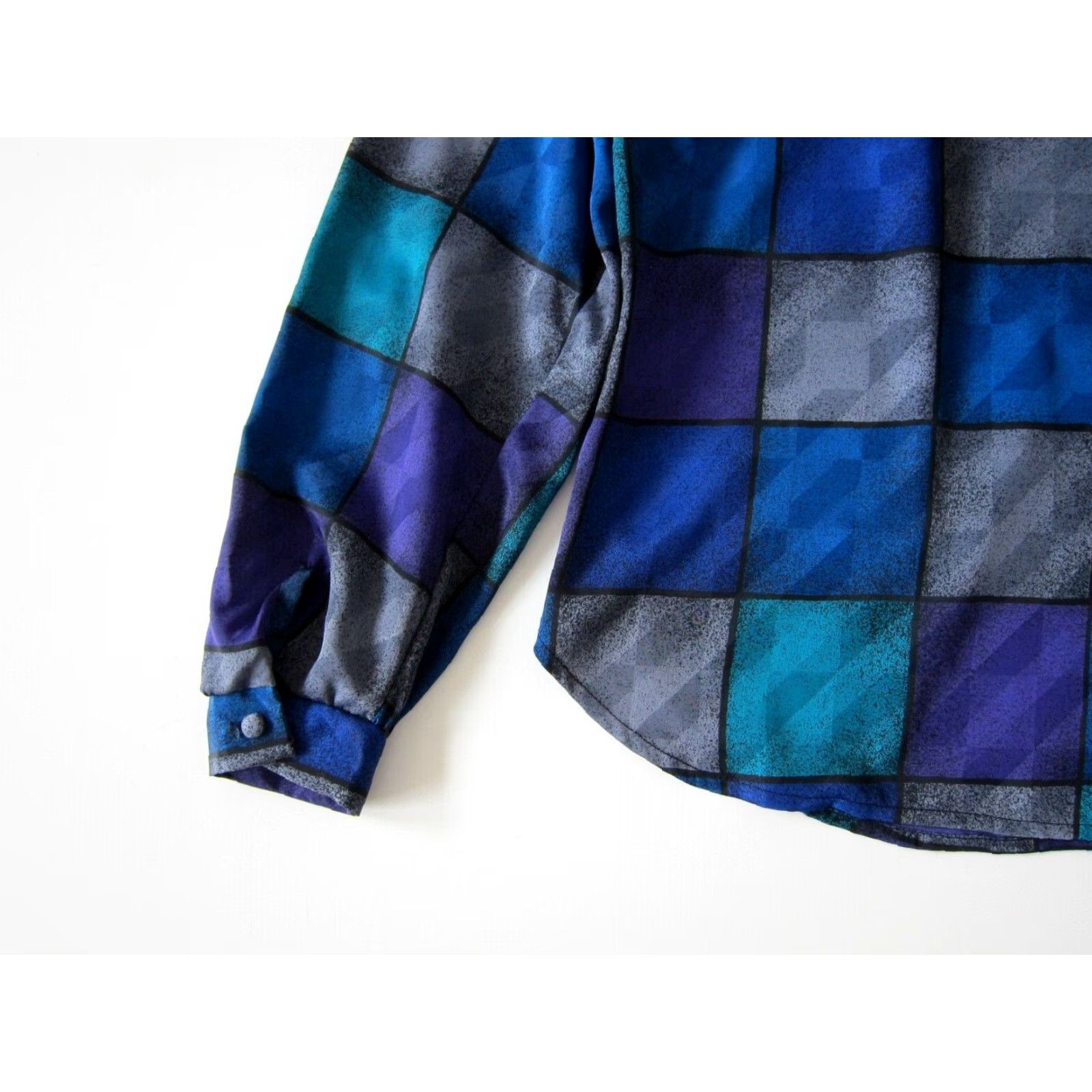 Vintage VINTAGE Kaki Roberts California Blue Grey Plaid Long Sleeve High Neck Blouse S Size S / US 4 / IT 40 - 6 Thumbnail