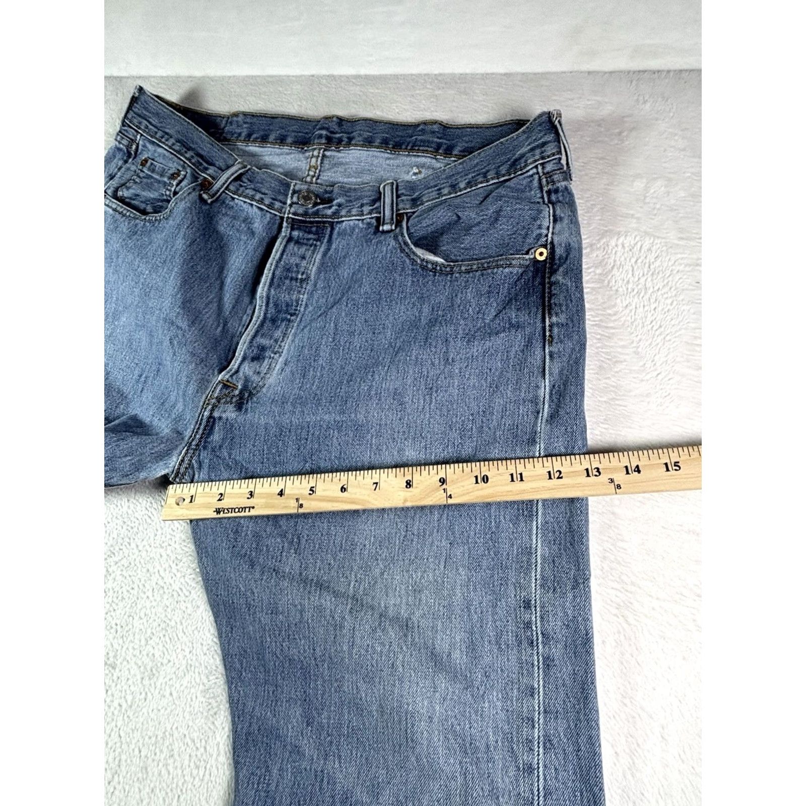 Levi's Levi's 501 Jeans Men's 38x32 Blue Medium Wash Distressed Denim Button Fly Regular Fit 5-Pocket Vintage: No 90s Theme) Mens Size US 38 / EU 54 - 6 Thumbnail