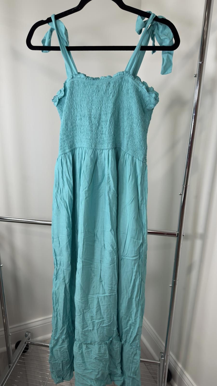 Designer ZESICA Smocked Maxi Dress - Aqua Blue, Size L Size L / US 10 / IT 46 - 2 Thumbnail