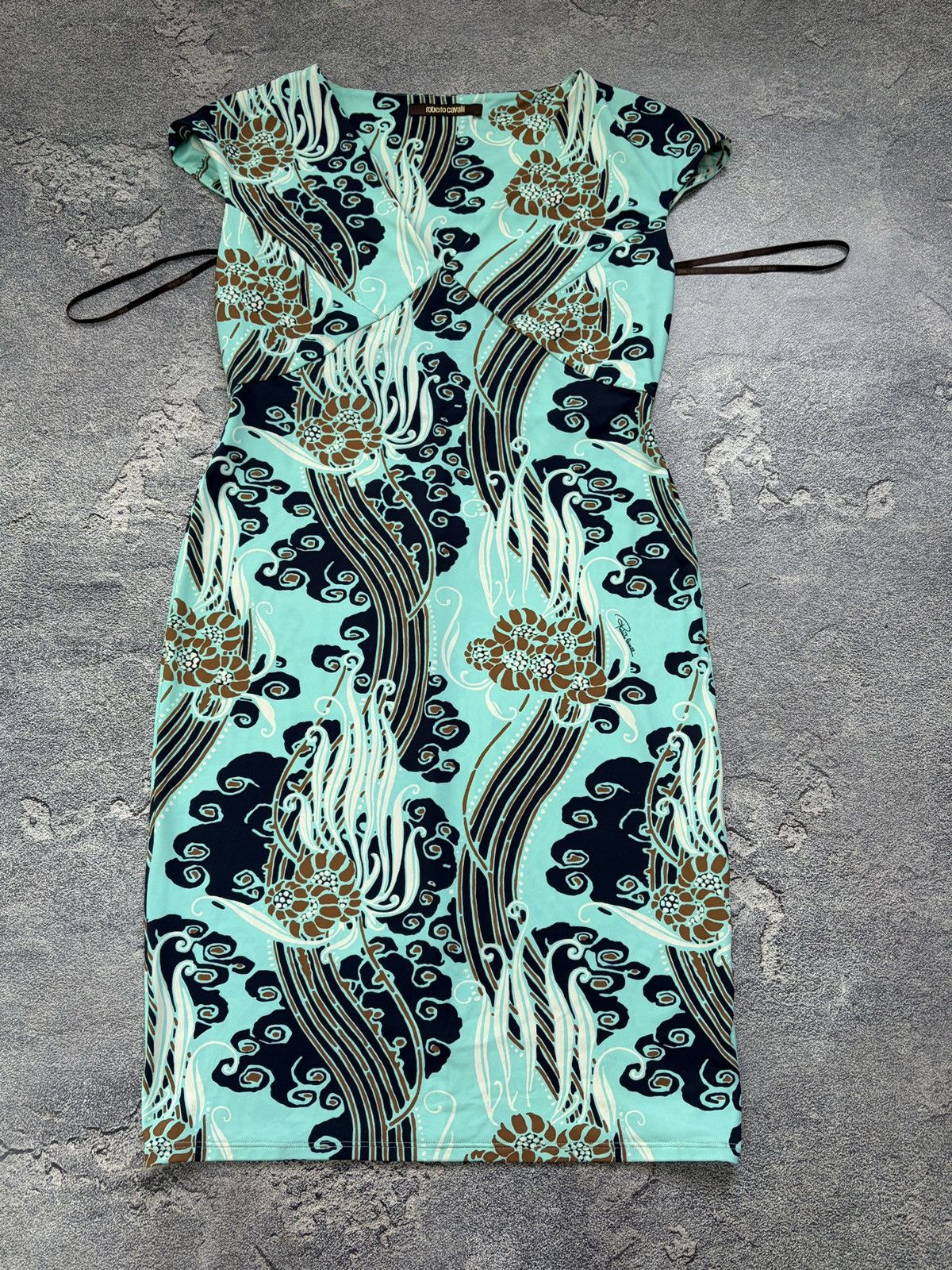Roberto Cavalli Roberto Cavalli Class Blue Floral Waves Print Sheath Dress Size M / US 6-8 / IT 42-44 - 4 Thumbnail
