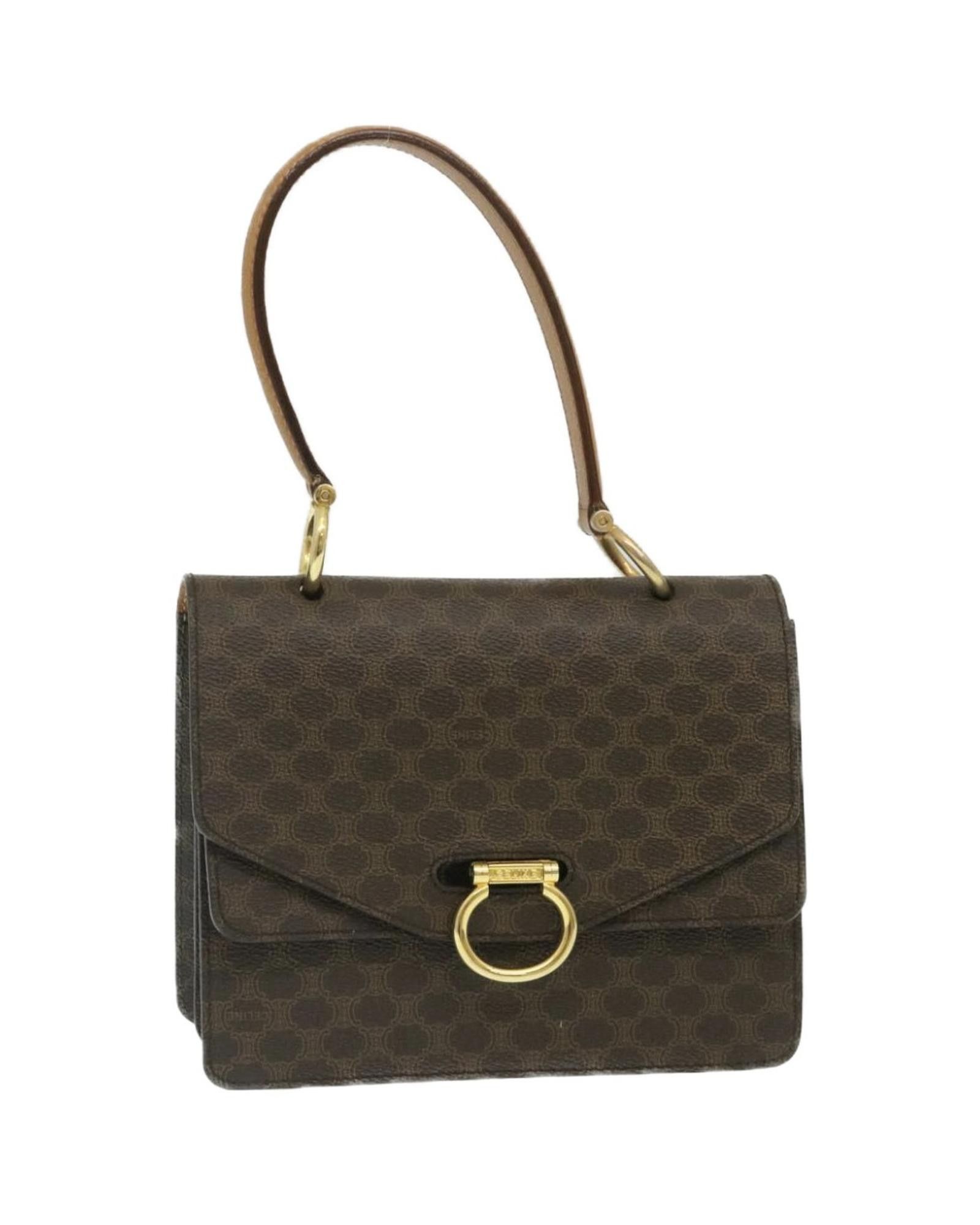 image of Celine Macadam Canvas Hand Bag Pvc Leather Brown, Women's