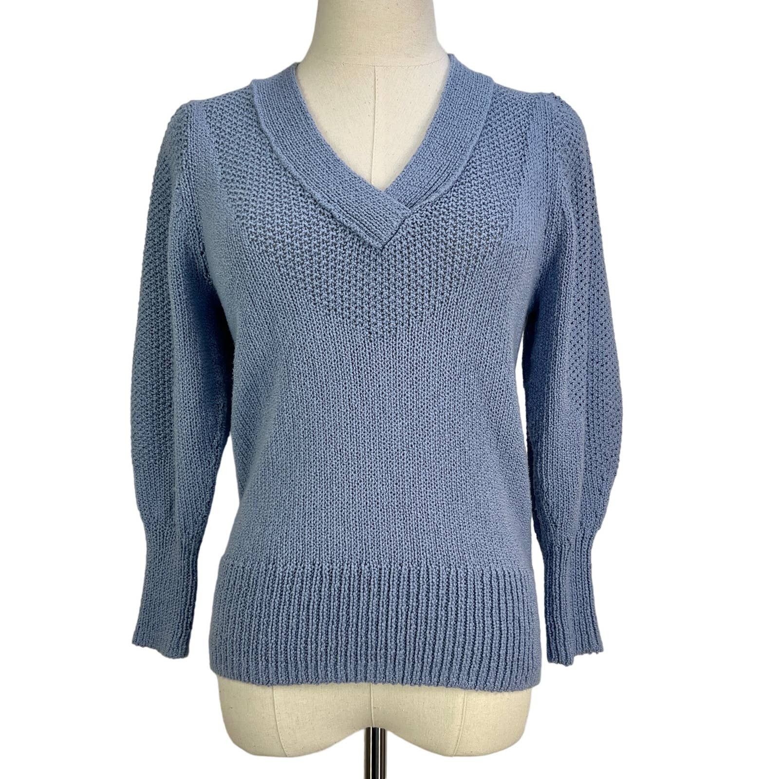 image of Brochu Walker Saskia Vee Cotton Knit Pullover Sweater Blue, Women's (Size Small)