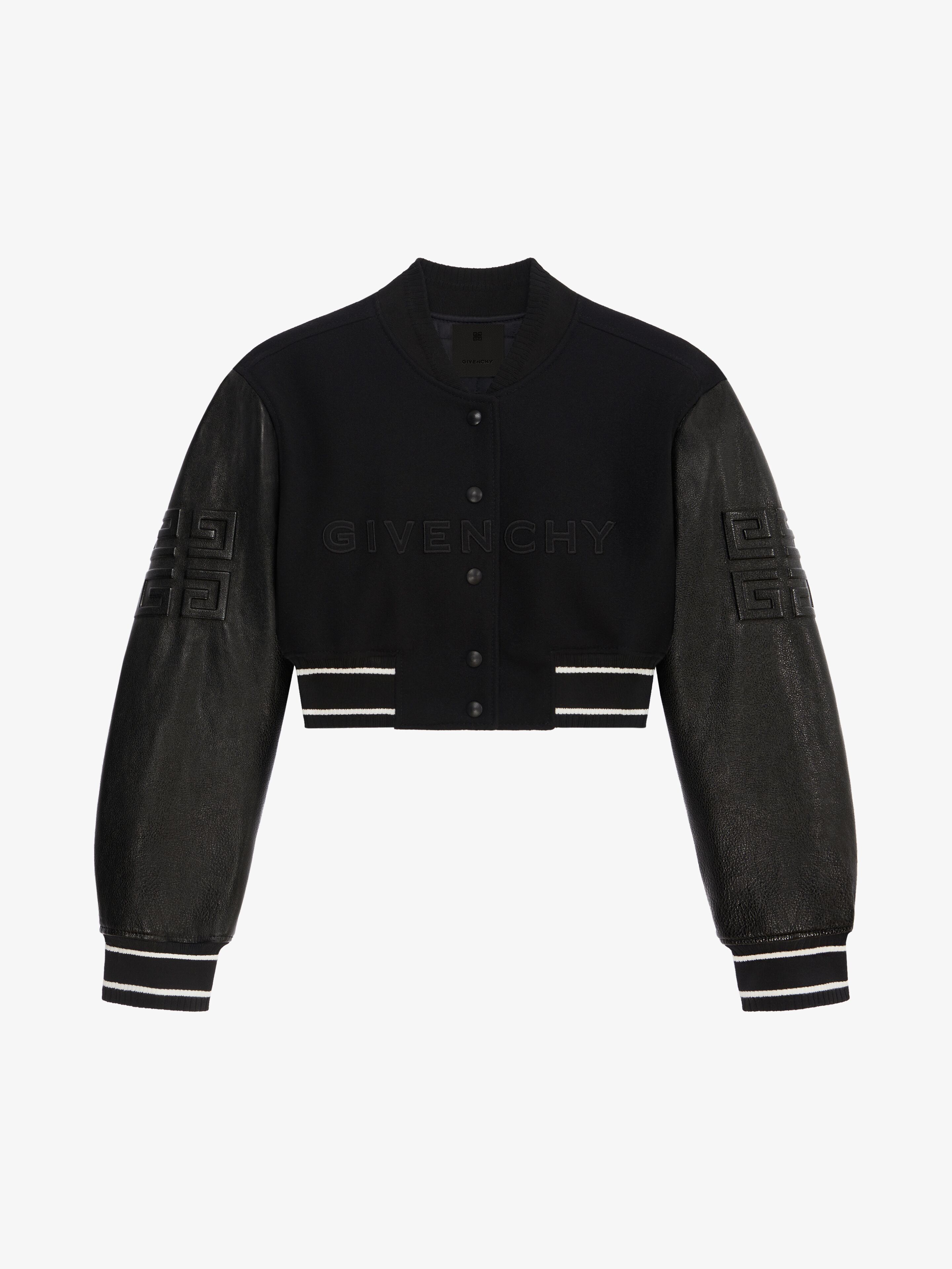 oc11z0725 Cropped Varsity Jacket in Black