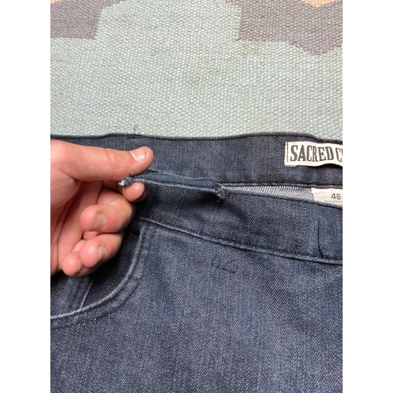 Vintage VINTAGE Sacred Crown Jeans Men Wide-Leg Hip Hop 46x31 Jeans 46 31 Blue Baggy Carpenter 90s Skater Massive Y2K Size US 30 / EU 46 - 6 Thumbnail