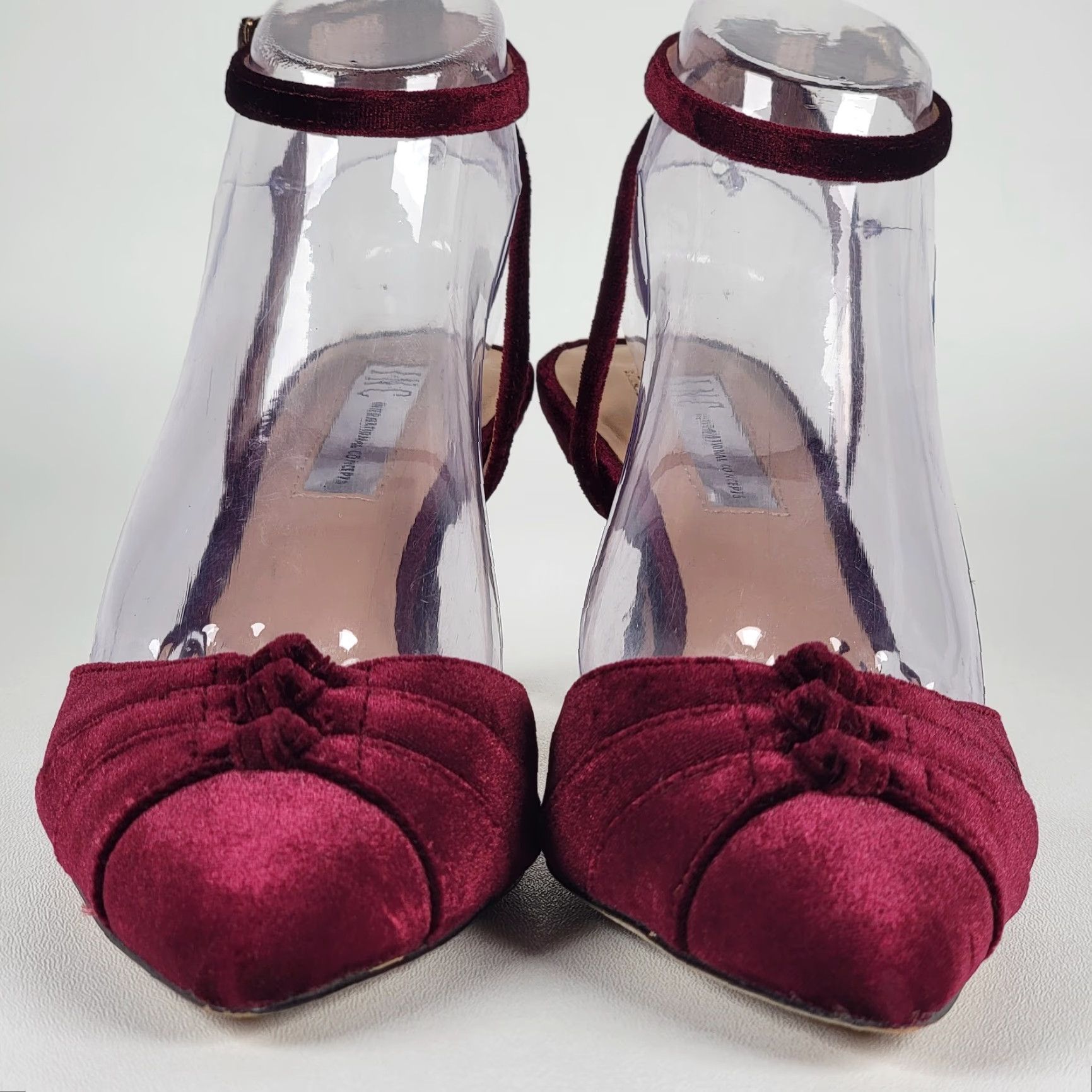 Vintage VINTAGE INC Burgundy Wine Strap Heels With Gold Metal Detail Cocktail 1970s Velvet Size 8M Womens Size US 8 / IT 38 - 3 Thumbnail