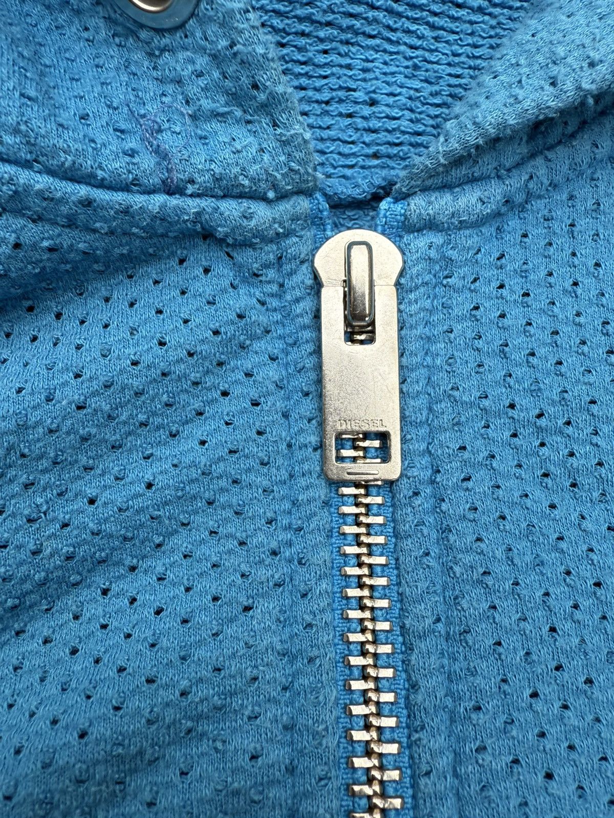 Diesel × Vintage Vintage Diesel Avant Garde Blue Mesh Hoodie Size L Size US L / EU 52-54 / 3 - 4 Thumbnail