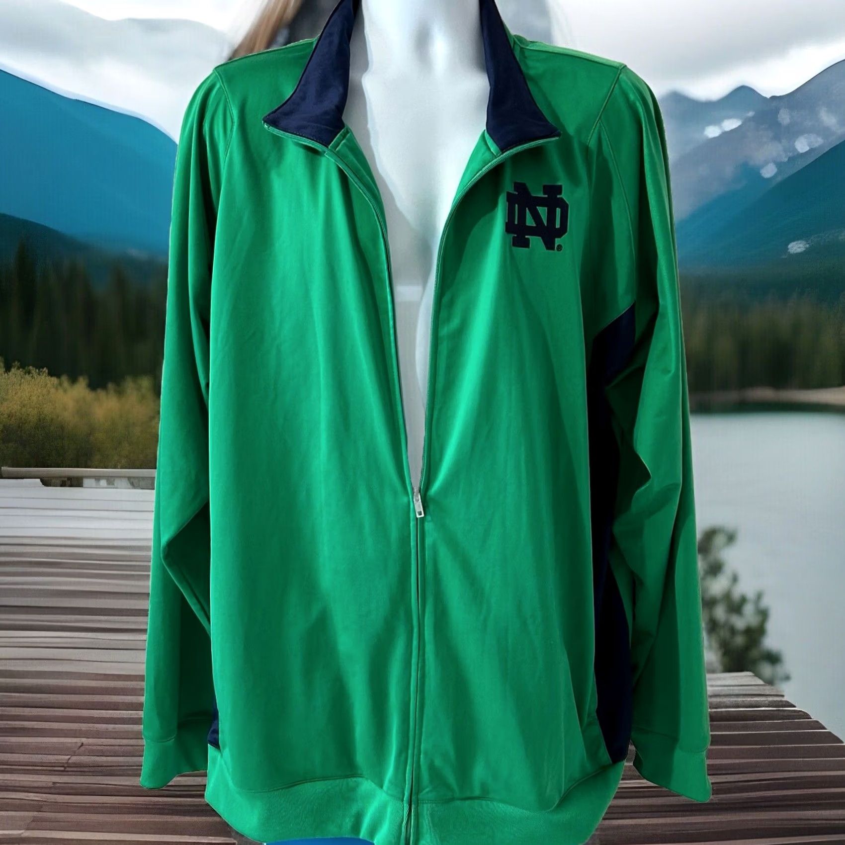 Logo 7 Vintage Notre Dame Full Zip Jacket Men 2XL Green Genuine Stuff Embroidered Logo Size US XXL / EU 58 / 5 - 5 Thumbnail