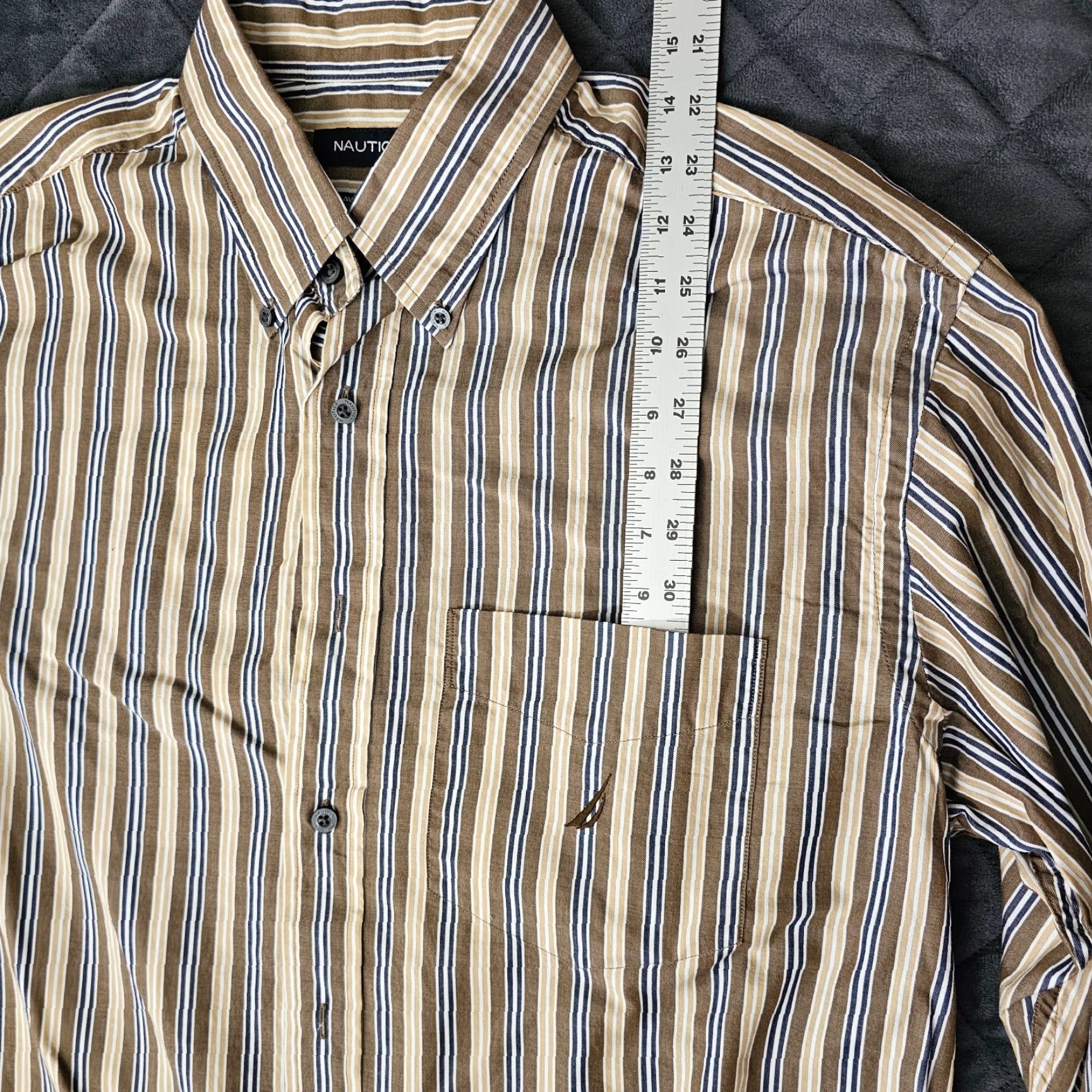 Nautica Nautica Button-Down Shirt Men's Large Brown Tan Stripe Traveler Twill Cotton Size US L / EU 52-54 / 3 - 4 Thumbnail
