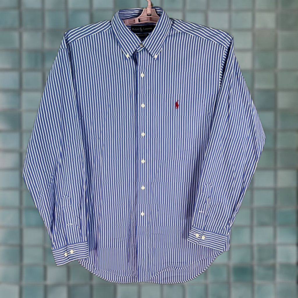 Ralph Lauren Ralph Lauren Classic Fit Non-Iron Button-Down Shirt Mens 16 Blue Check Regular Length Size US L / EU 52-54 / 3 - 1 Thumbnail