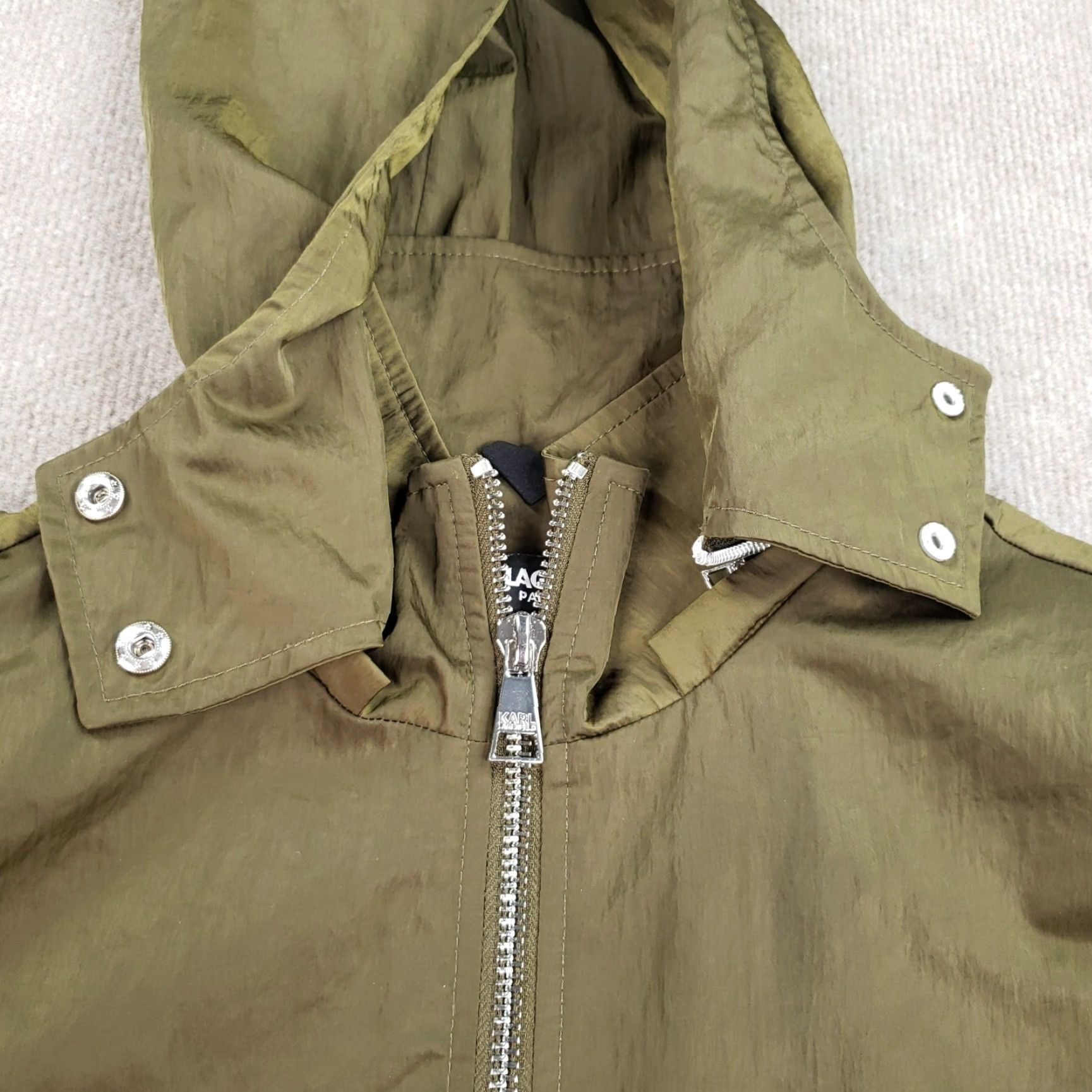 Karl Lagerfeld VINTAGE Karl Lagerfeld Jacket Women Green Hooded Windbreaker Pockets Full Zip Long Size L / US 10 / IT 46 - 5 Thumbnail