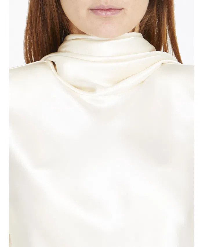 Saint Laurent Paris o1s1wg111124 Cowl-Back Blouse in Silk Satin Crepe in White Size M / US 6-8 / IT 42-44 - 3 Thumbnail