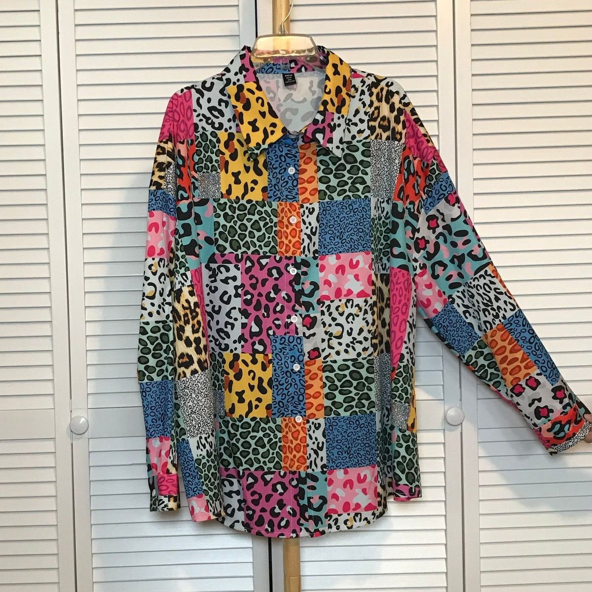 Shein SHEIN Patchwork-Style Collared Long Sleeve Blouse 3XL Size 3XL / US 20-22 - 2 Thumbnail