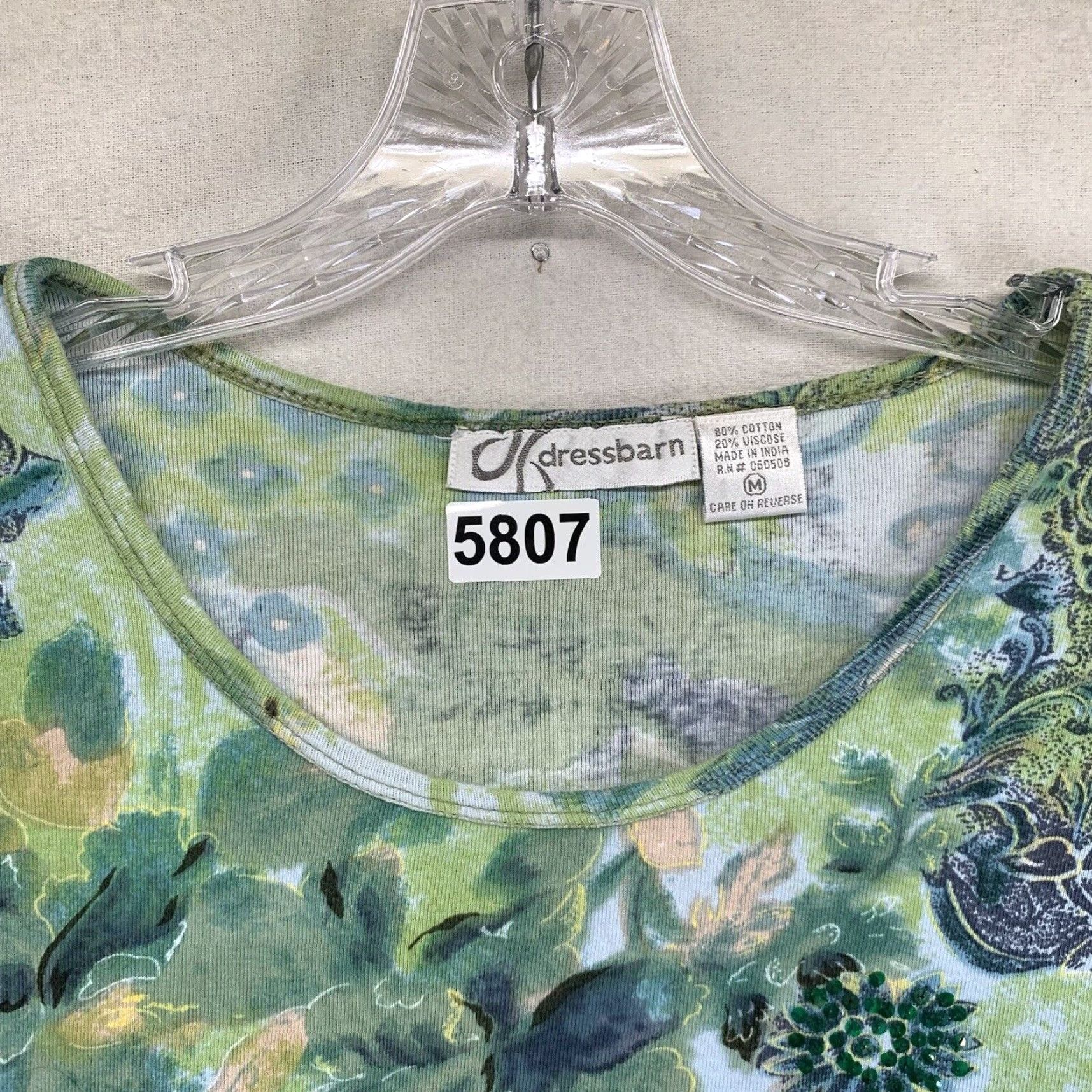 Vintage VINTAGE Dressbarn Women's Crop Top Floral Green Size M Sheer Bell Sleeves Sequin Casual Size M / US 6-8 / IT 42-44 - 4 Thumbnail