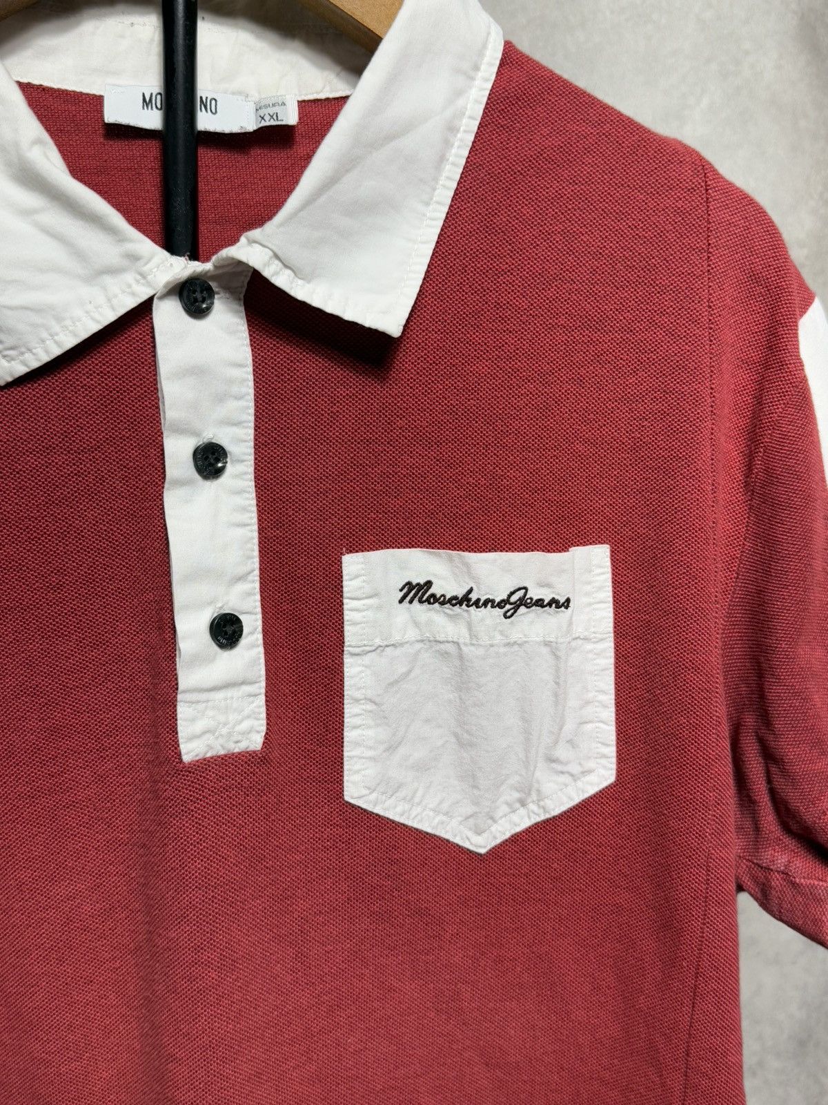 Designer × Moschino × Vintage Moschino Jeans Red Vintage 80s Polo Man XL Size US XL / EU 56 / 4 - 2 Thumbnail