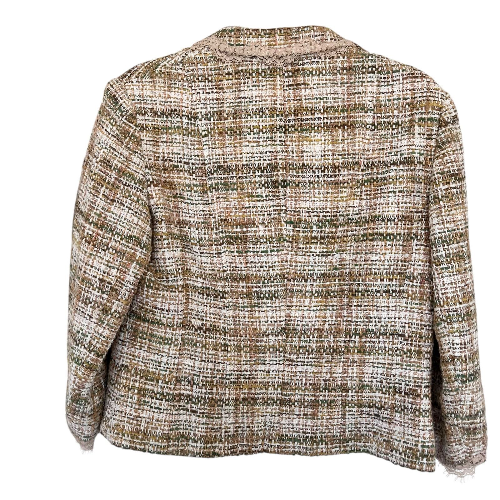 Other Vintage Rickie Freeman Teri Jon Beige Green Tweed Lace Trim Size 34" / US 12 / IT 48 - 8 Thumbnail