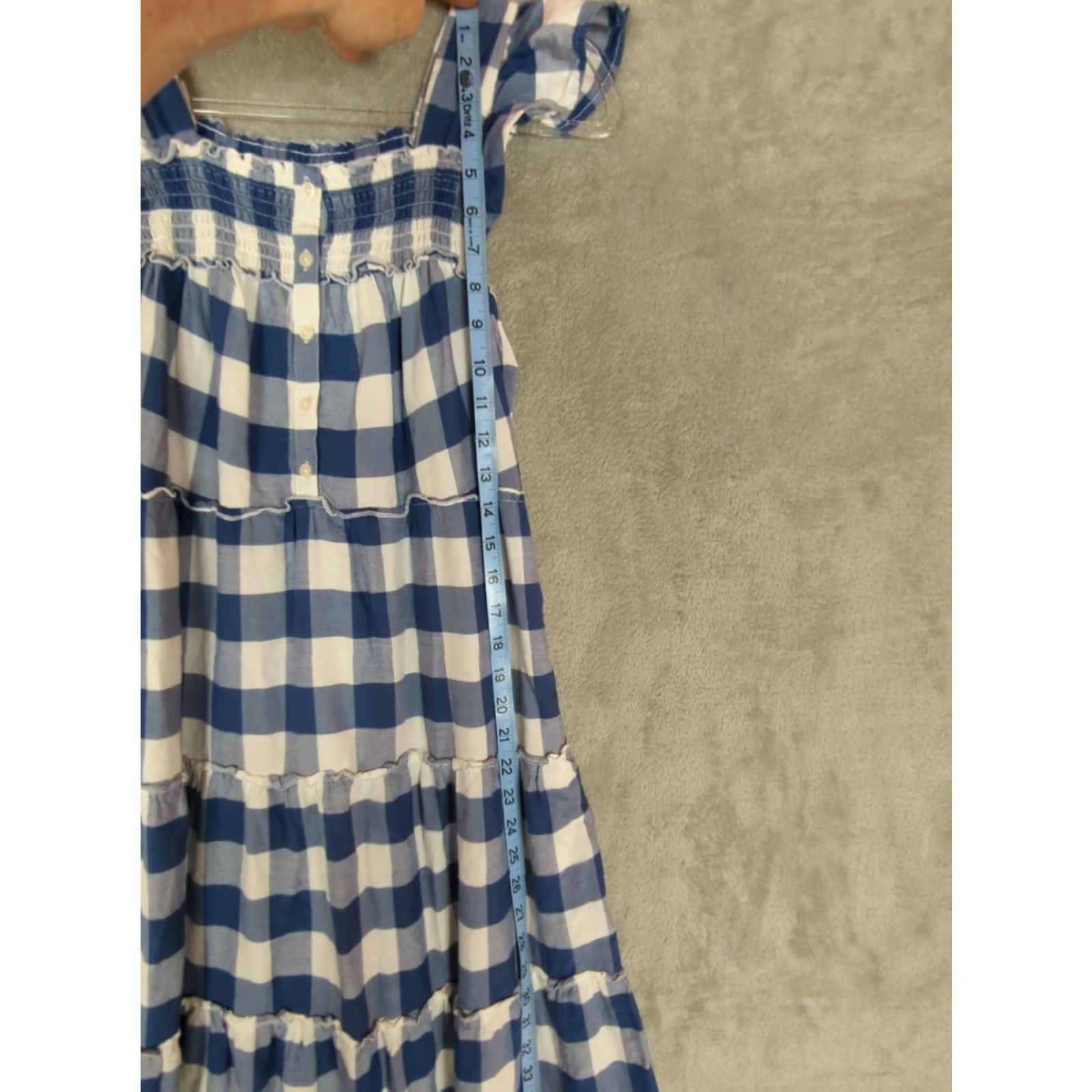 Old Navy Old Navy Midi Dress XS Blue White Check Smocked Gingham Cottagecore, Pockets, Lightweight, Sleeveless, Square Neck, Everyday Casual Women's Dress Size XS / US 0-2 / IT 36-38 - 5 Thumbnail