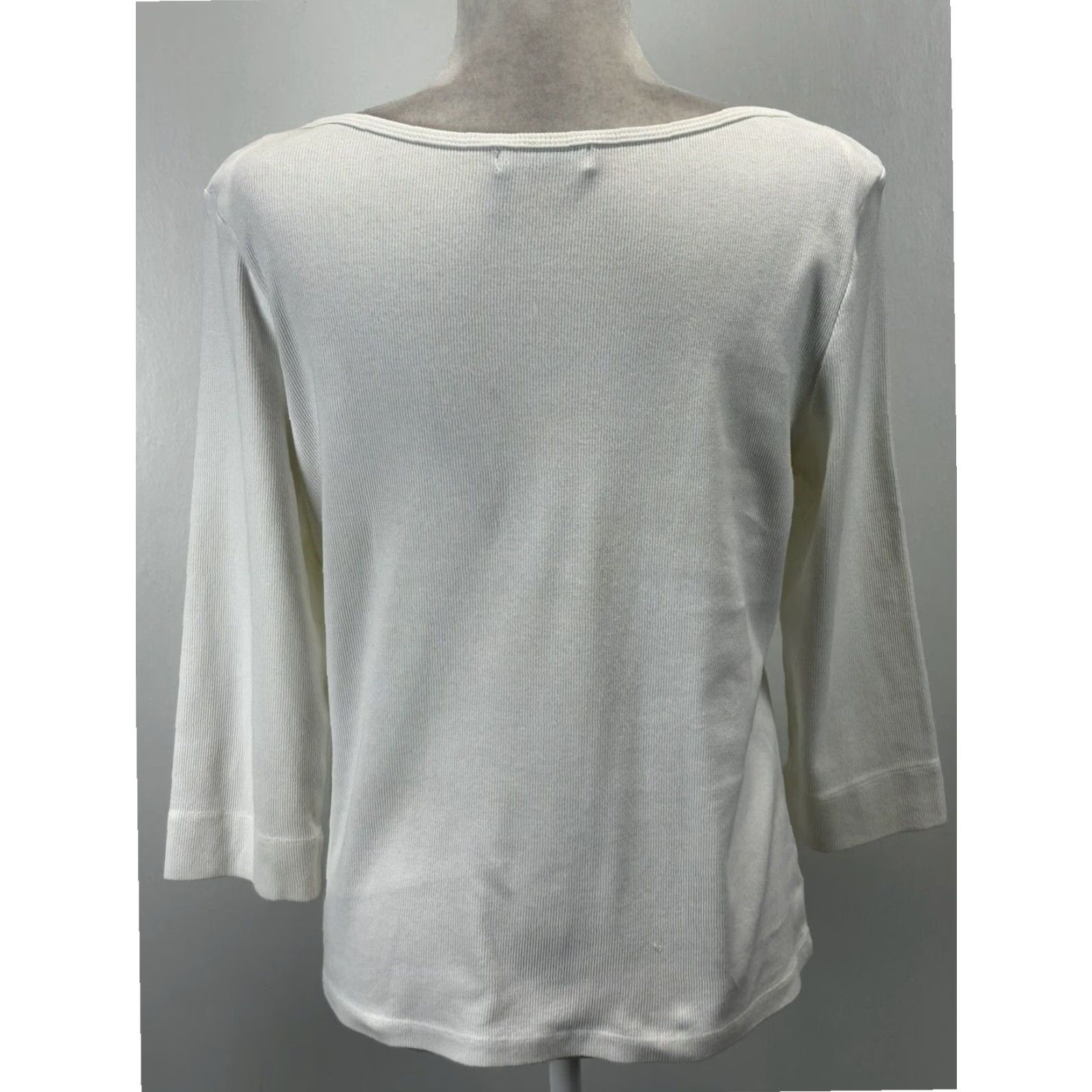 Vintage Fresh Produce Boat Neck Top Women's White Stretch Cotton Blend XL Long Sleeve Size XL / US 12-14 / IT 48-50 - 3 Thumbnail