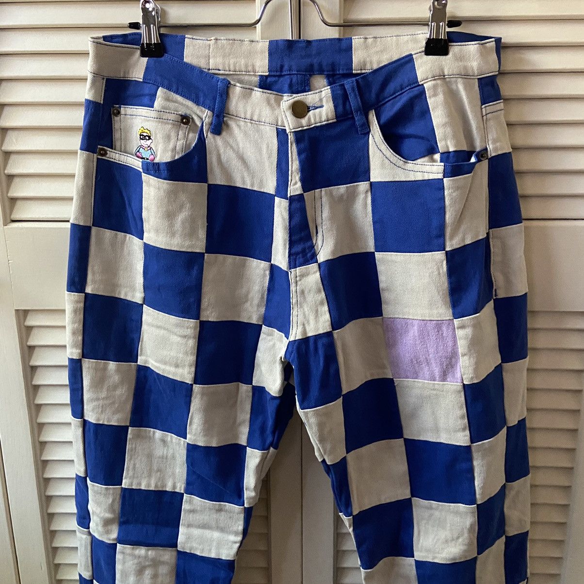 KidSuper Studios Blue White Check Straight Fit Pants Patch