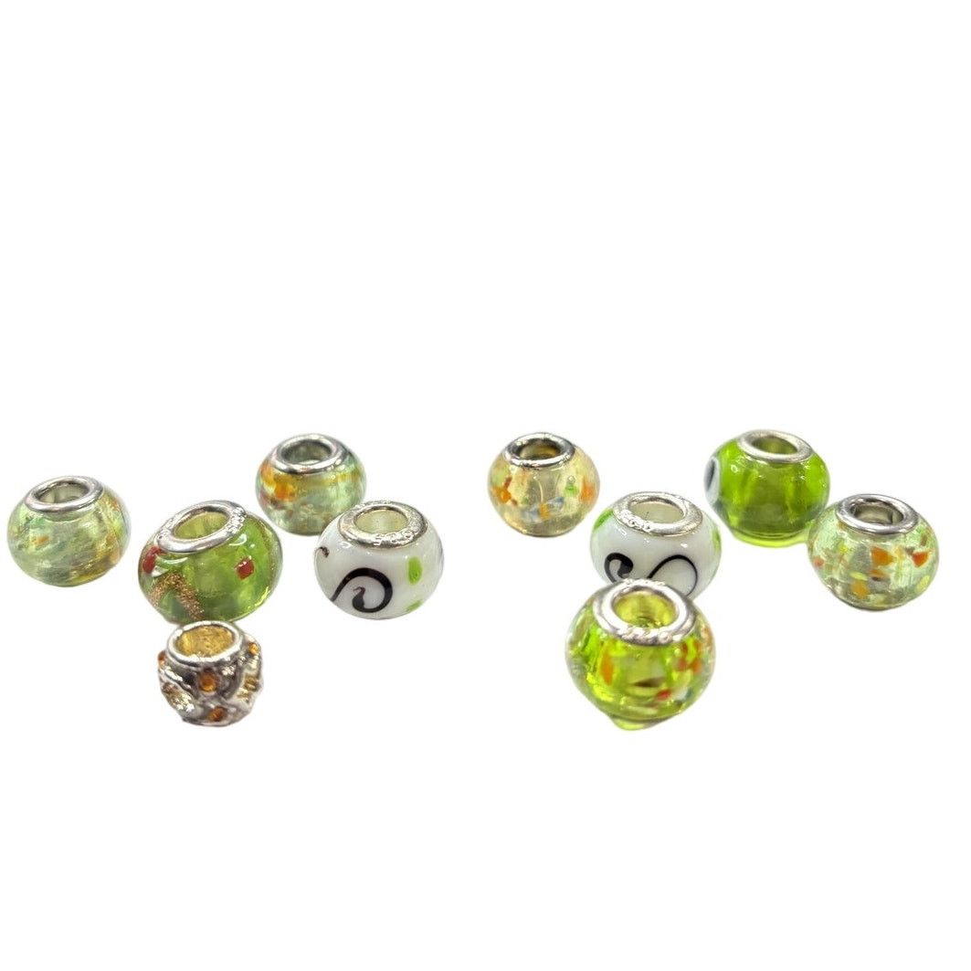 Sterling Silver EUROPEAN BEADS Green Themed Sterling Silver Charms x 10 Size ONE SIZE - 1 Thumbnail