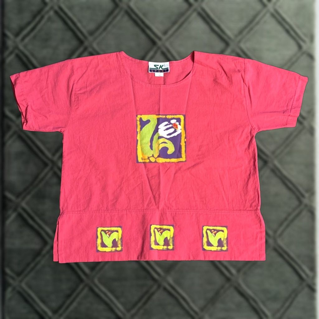 Pinko VINTAGE SK Sport Shirt Womens 1980s 90s Pink Graphic Print Cotton Made in USA M Size Size M / US 6-8 / IT 42-44 - 1 Thumbnail
