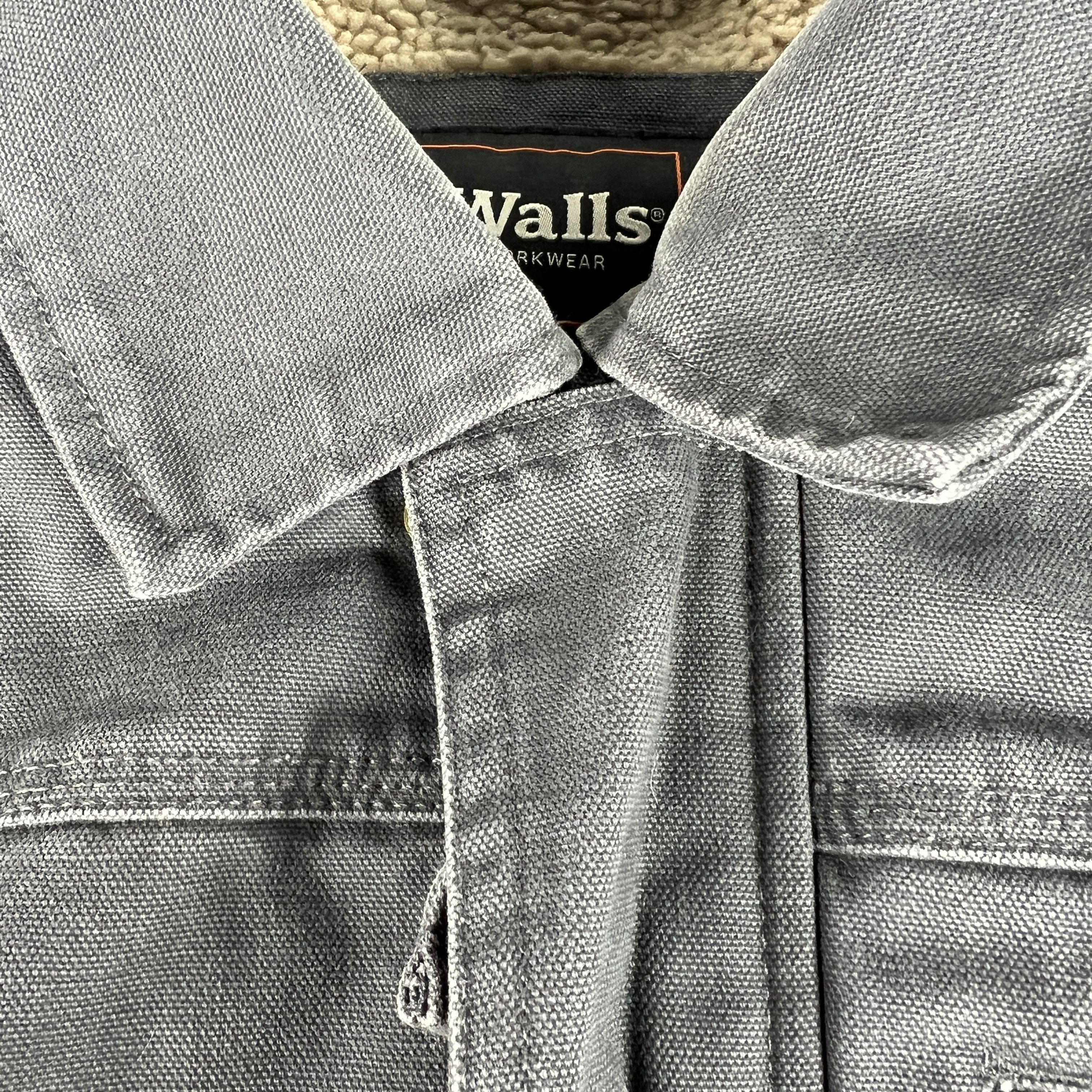 Walls Canvas Chore Jacket Grey Faded Sherpa Lined Full Zip