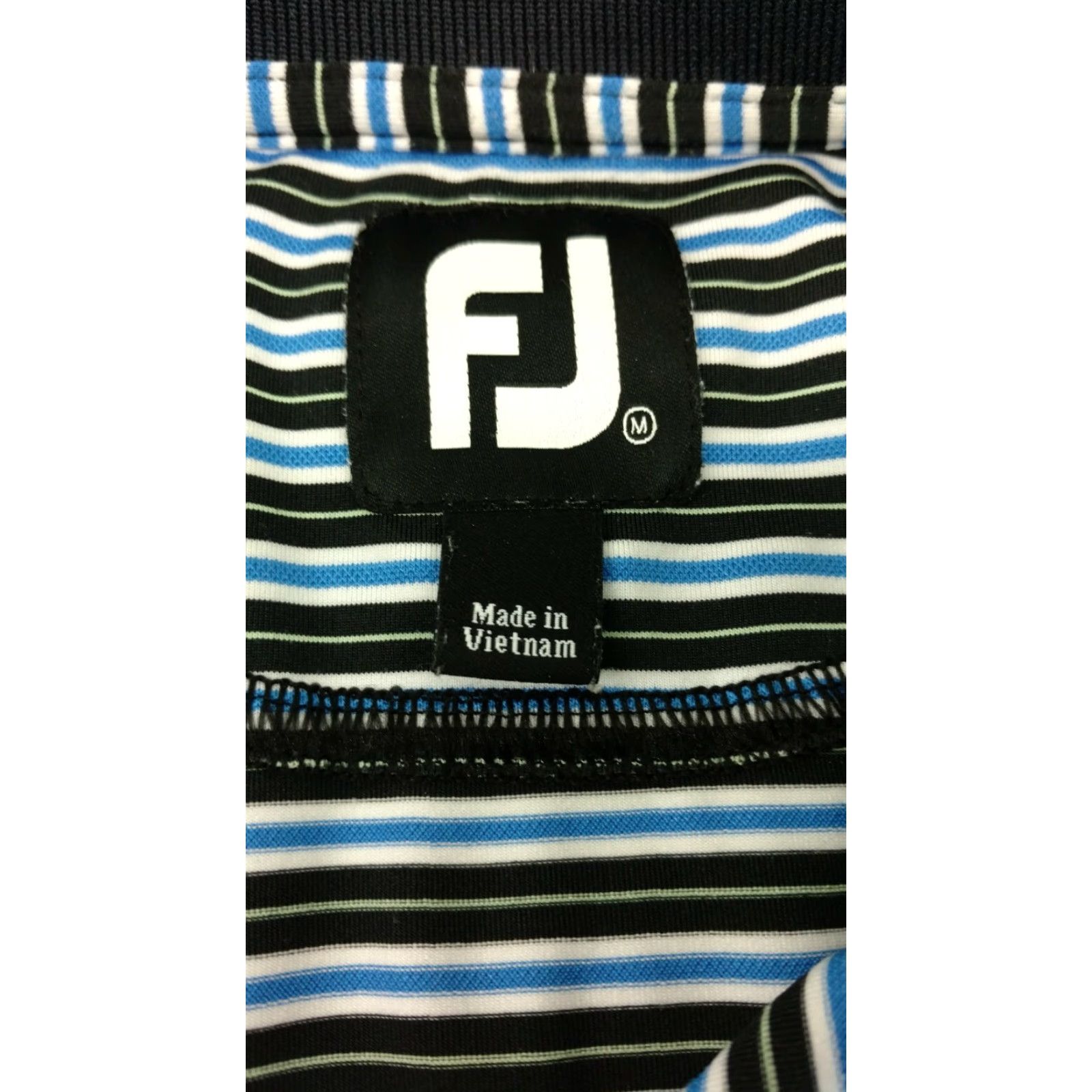 Footjoy FootJoy FJ Hombre Golf Club Polo Shirt Black Blue White Striped Spandex Medium Men Polo Shirt Short Sleeve Nylon Polyester Spandex Size US M / EU 48-50 / 2 - 8 Thumbnail