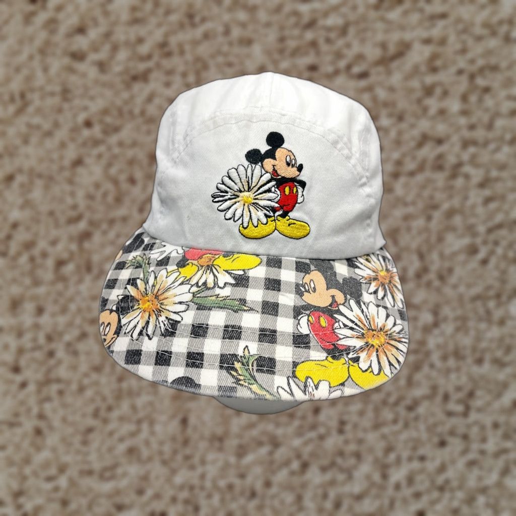 Mickey Unlimited Disney Mickey Mouse Hat Cap Fitted Adult Plaid White Floral Elastic 5 Panel Size ONE SIZE - 1 Thumbnail