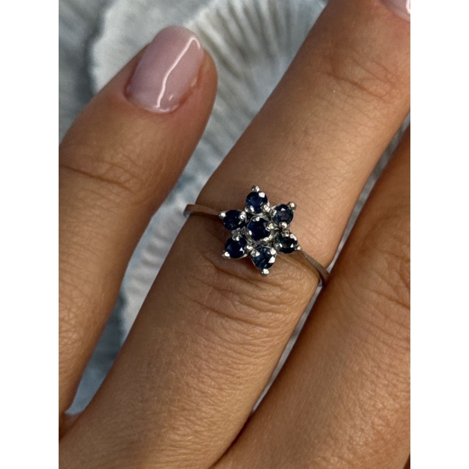 Jewelry 925 STERLING SILVER SAPPHIRE FLOWER RING SIZE 6 Size ONE SIZE - 6 Thumbnail