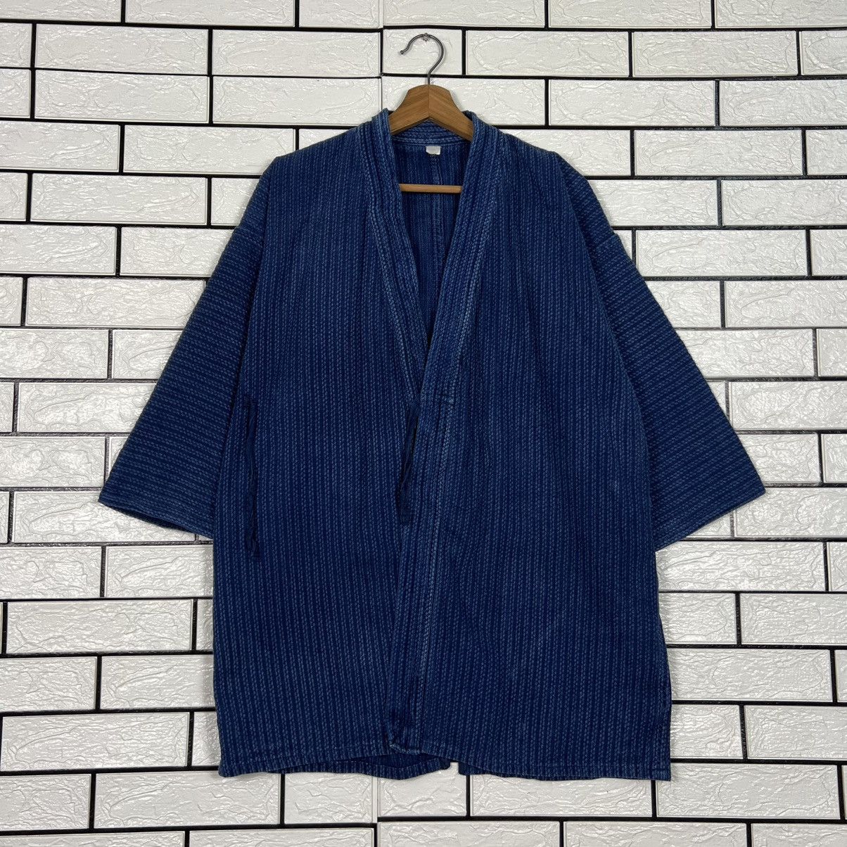 Vintage Japan Indigo Blue Sashiko Thick Weave Kimono #4149-C189 Size US L / EU 52-54 / 3 - 1 Thumbnail
