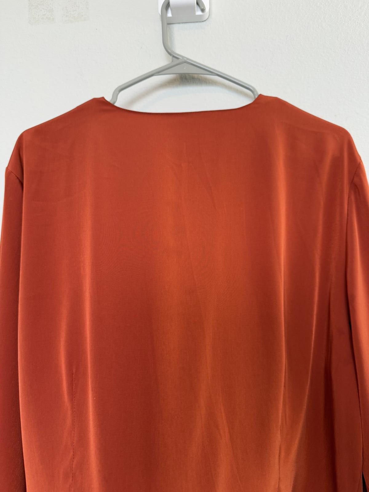 Designer Vintage 80s 90s silk dark orange women crop blouse. Size XL / US 12-14 / IT 48-50 - 4 Thumbnail