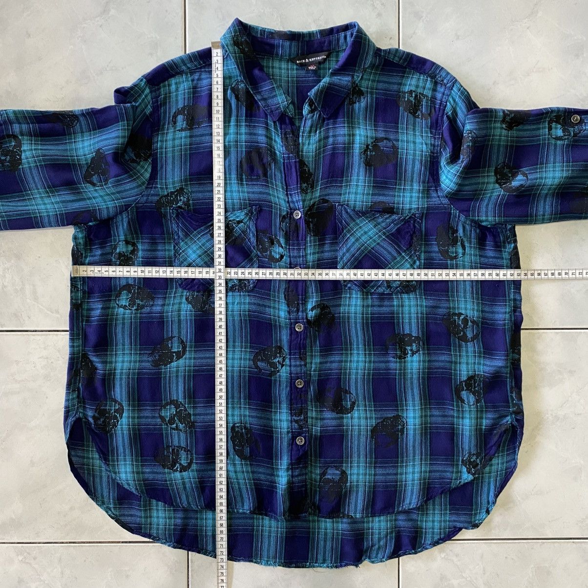 Rock & Republic Rock & Republic Skull Plaid Flannel Shirt Blue Grunge Y2K Size XL / US 12-14 / IT 48-50 - 17 Thumbnail