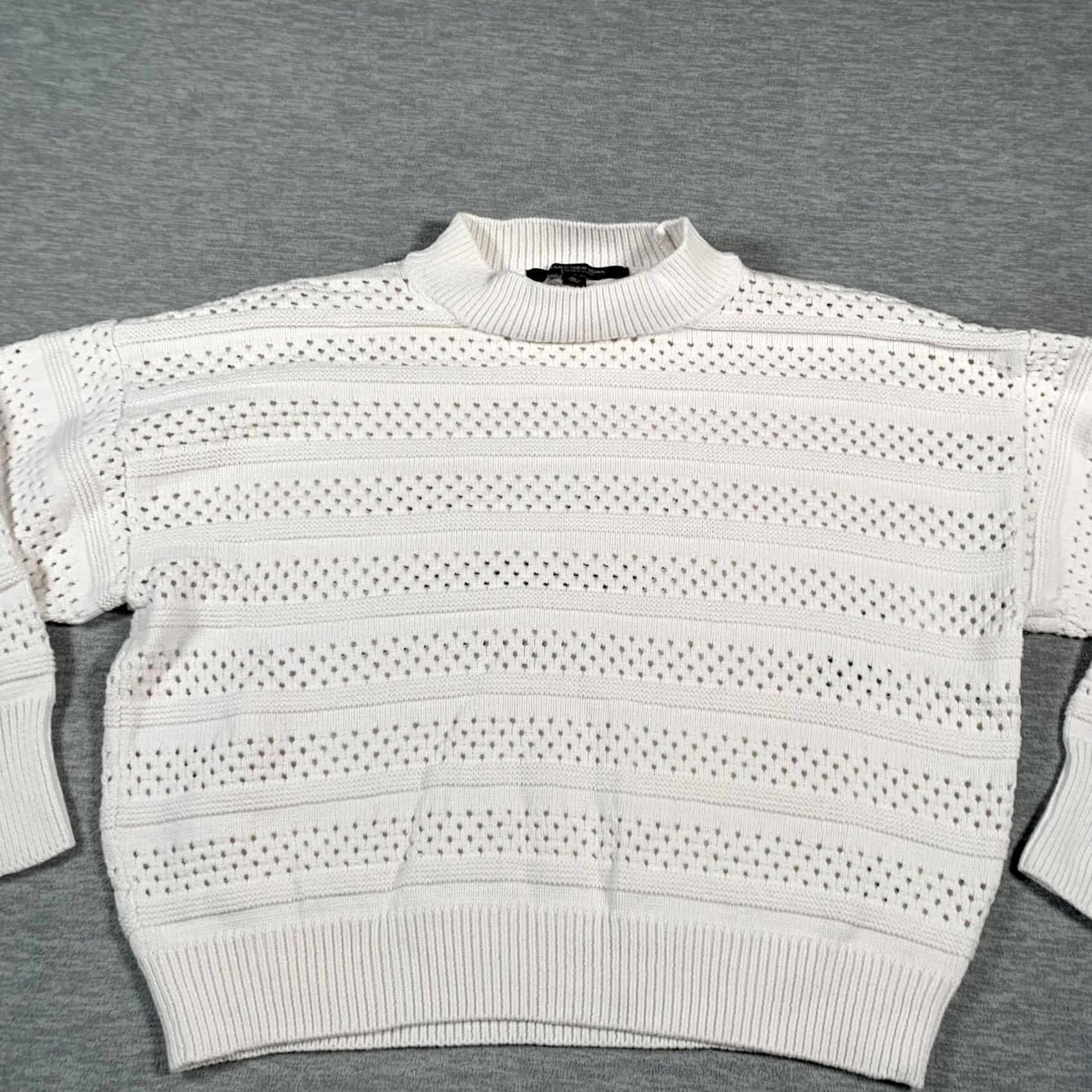 Vintage Marc New York Sweater Womens XL White Mock Neck Pointelle Open Knit Pullover Size XL / US 12-14 / IT 48-50 - 2 Thumbnail