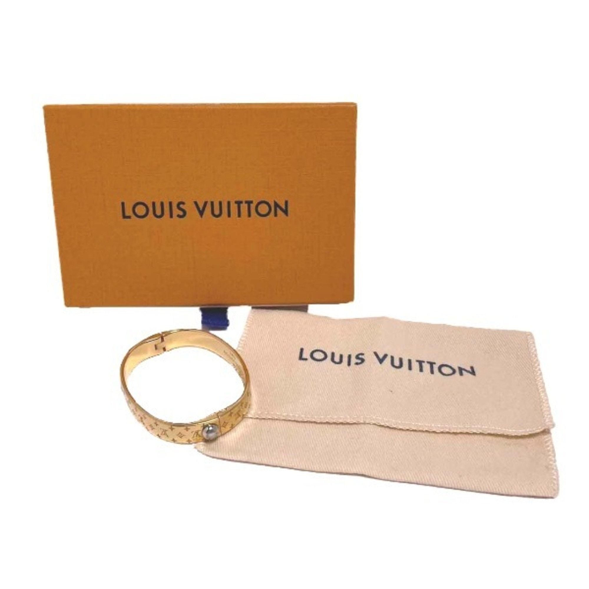 image of Louis Vuitton Cuff Nanogram Monogram S Size M00251 Louis Vuitton Gold Bracelet Lv, Women's