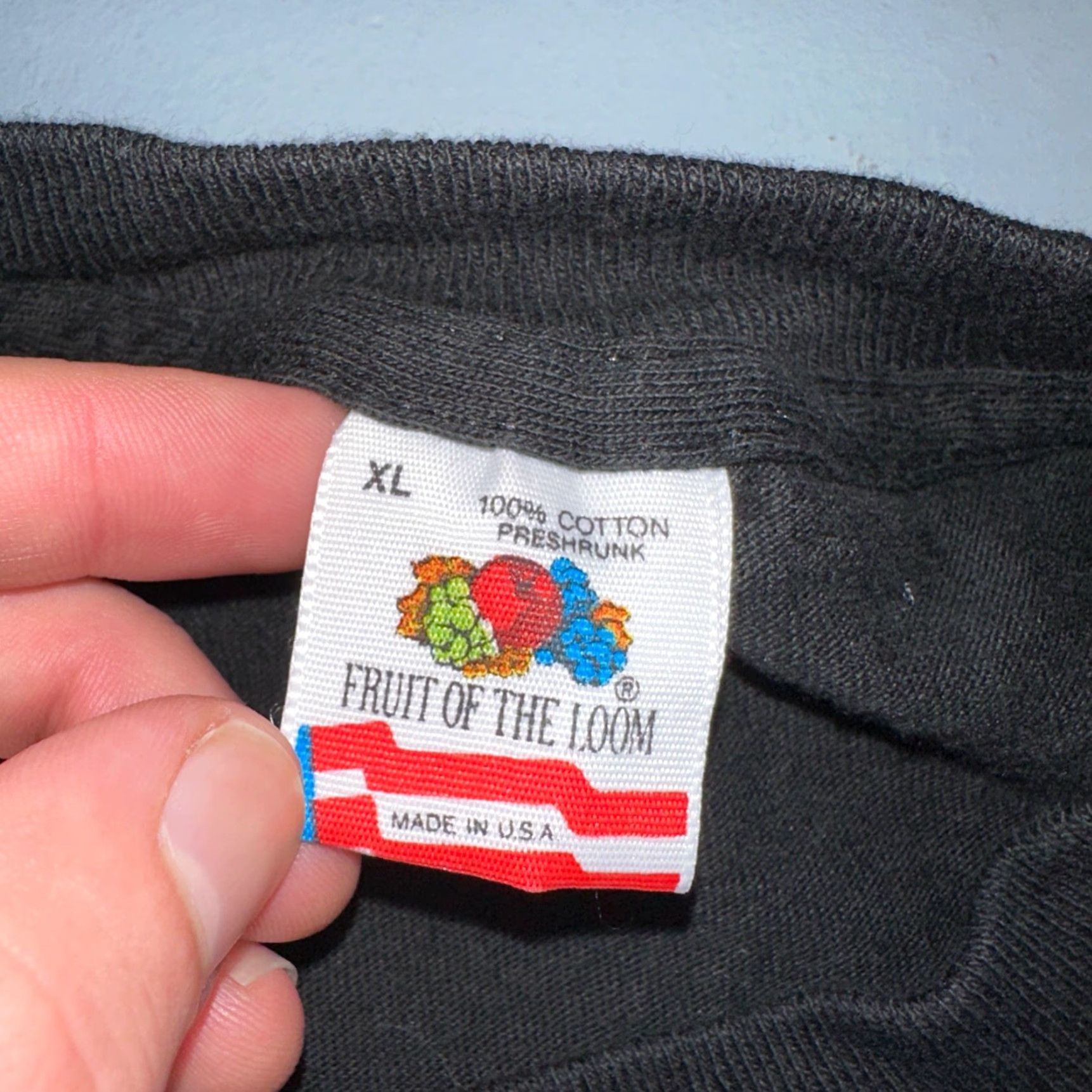 Fruit Of The Loom VINTAGE Fruit of the Loom T-Shirt XL Black Crew Neck Short Sleeve Cars USA Flag 90s 80s 70s Size US XL / EU 56 / 4 - 4 Thumbnail