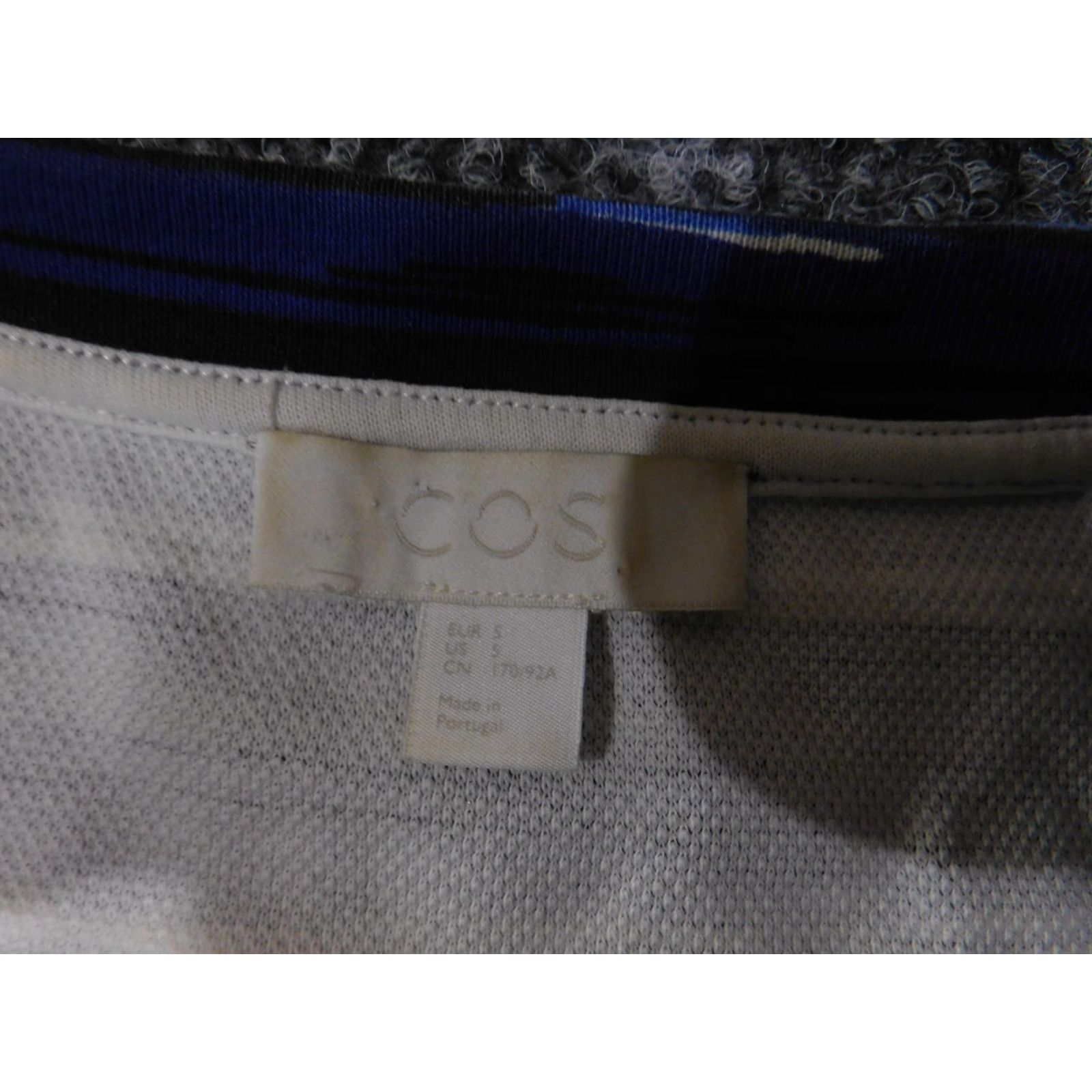 Cos COS Shirt Mens Small Striped Long Sleeve Modern Pattern Portugal Blue Black White Crew Neck T-Shirt Patterned Mens Regular Fit Size US S / EU 44-46 / 1 - 7 Thumbnail