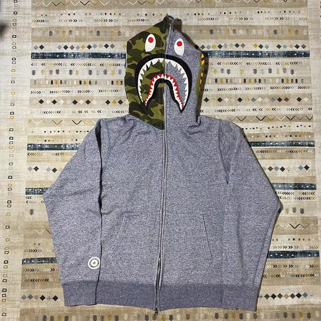 image of Bape Heather Shark Full Zip Hoodie in Navy, Men's (Size Medium)