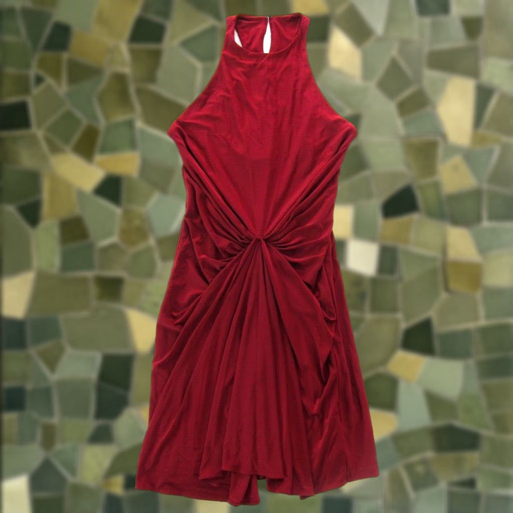 Vintage ABS Allen Schwartz NWT Burgundy Red Knit Dress - Sleeveless High Neck Ruched Stretch, Small, Solid Pattern, Knit Dress, ABS by Allen Schwartz Size S / US 4 / IT 40 - 1 Thumbnail