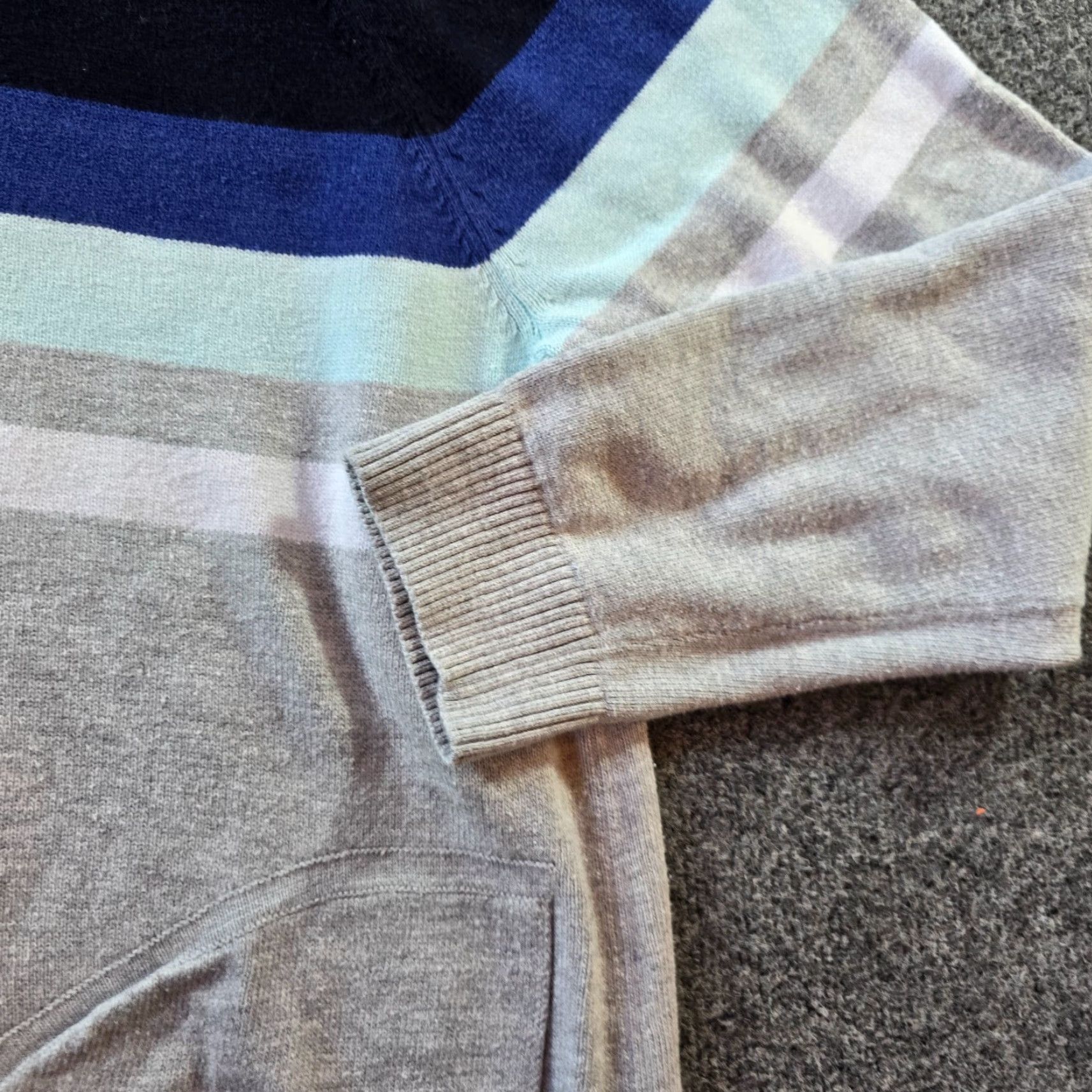 Talbots Talbots Sweater Womens Size XL Gray Blue Striped Knit Hoodie Pockets Casual Size XL / US 12-14 / IT 48-50 - 3 Thumbnail
