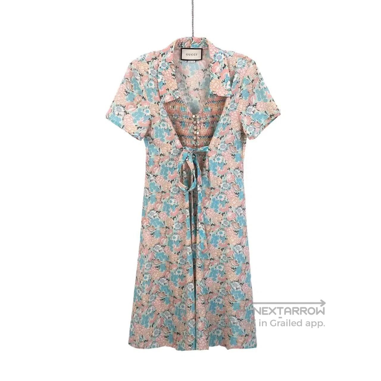 Gucci Guicci Floral printed bow short-sleeved dress| Size M / US 6-8 / IT 42-44 - 1 Thumbnail