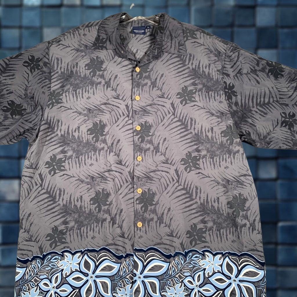 Sideout Sideout Hawaiian Shirt Mens XL Gray Blue Floral Border Aloha Button Front Casual Shirt Size US XL / EU 56 / 4 - 1 Thumbnail