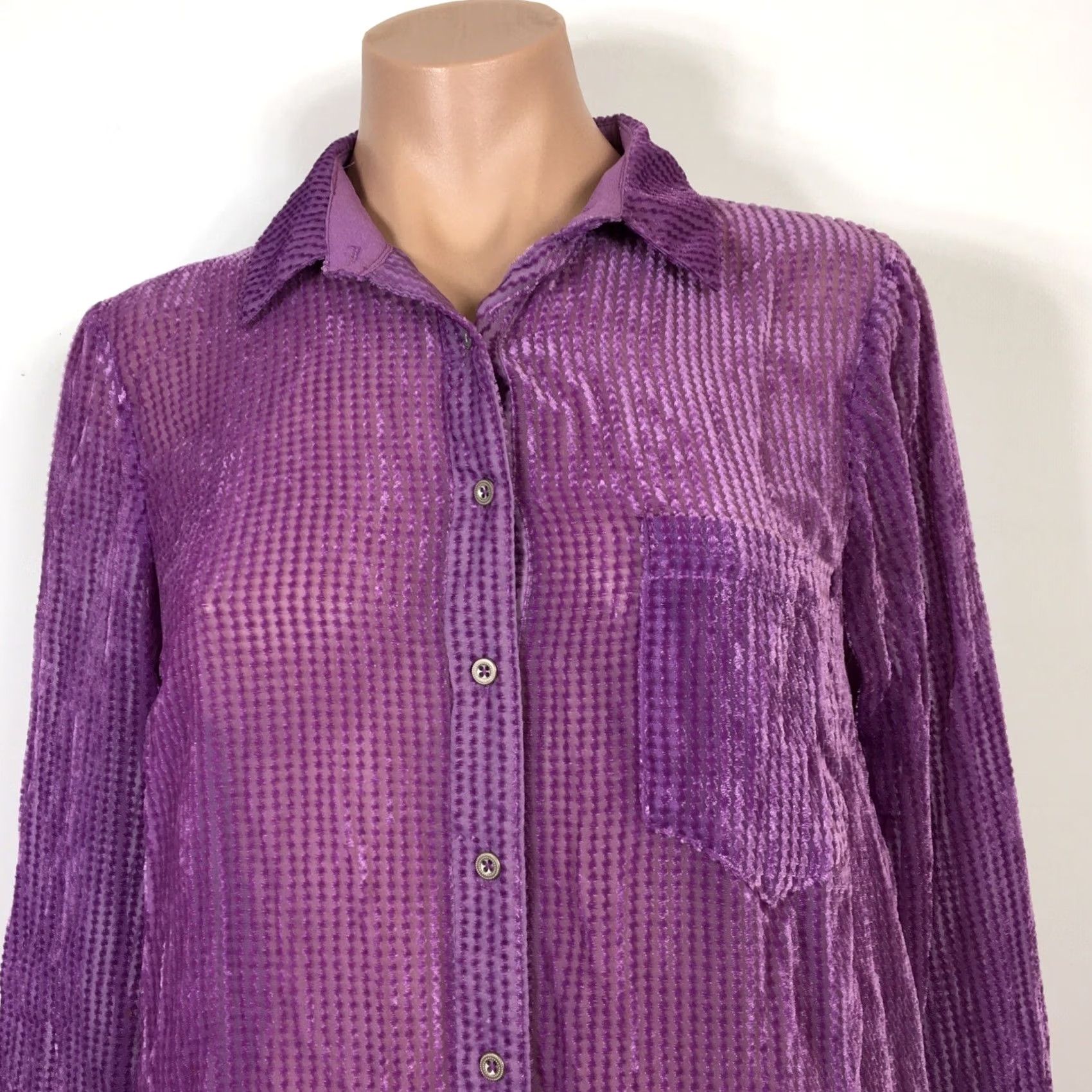 Anthropologie VINTAGE Anthropologie Akemi + Kin Purple Velvet Duster Tunic Dress S Womens Midi Button Sheer WV Size S / US 4 / IT 40 - 3 Thumbnail