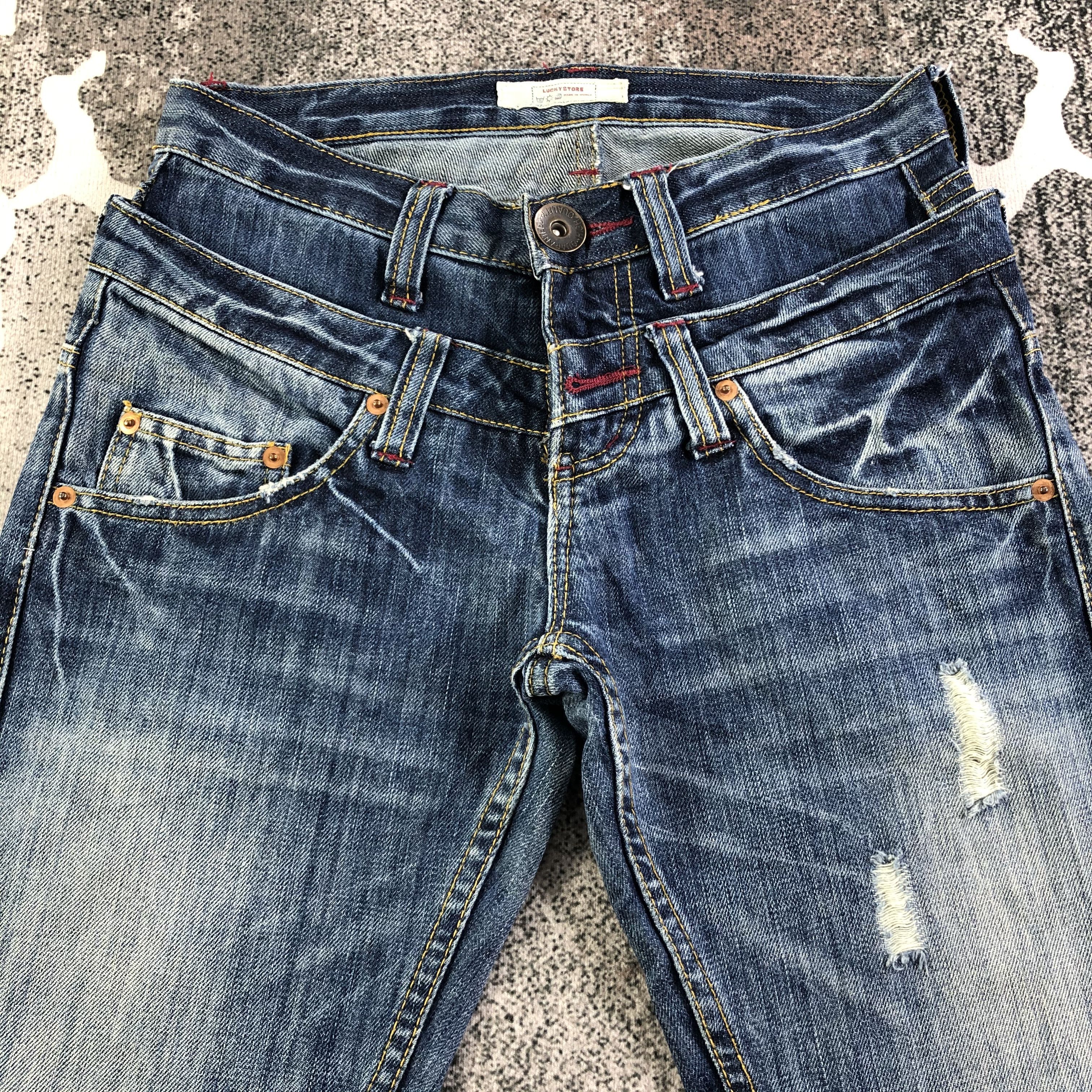 Japanese Brand Lucky Store Distressed Double Waist Jeans KJ1974 Size US 28 / EU 44 - 3 Thumbnail