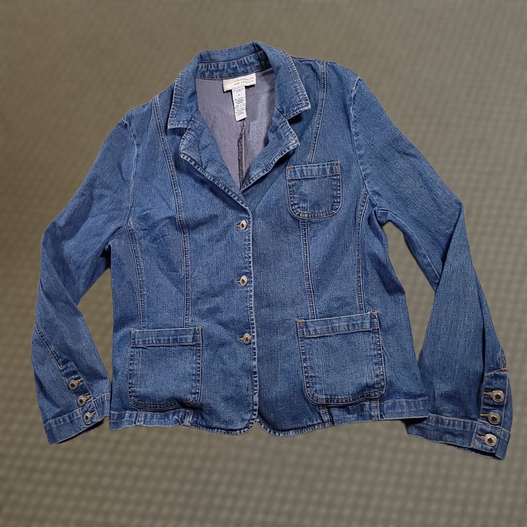 Vintage SagHarbor Blue Jean Jacket Womens 4 Stretch Denim Button Up Pockets Collared Jacket Size 27" / US 4 / IT 40 - 1 Thumbnail